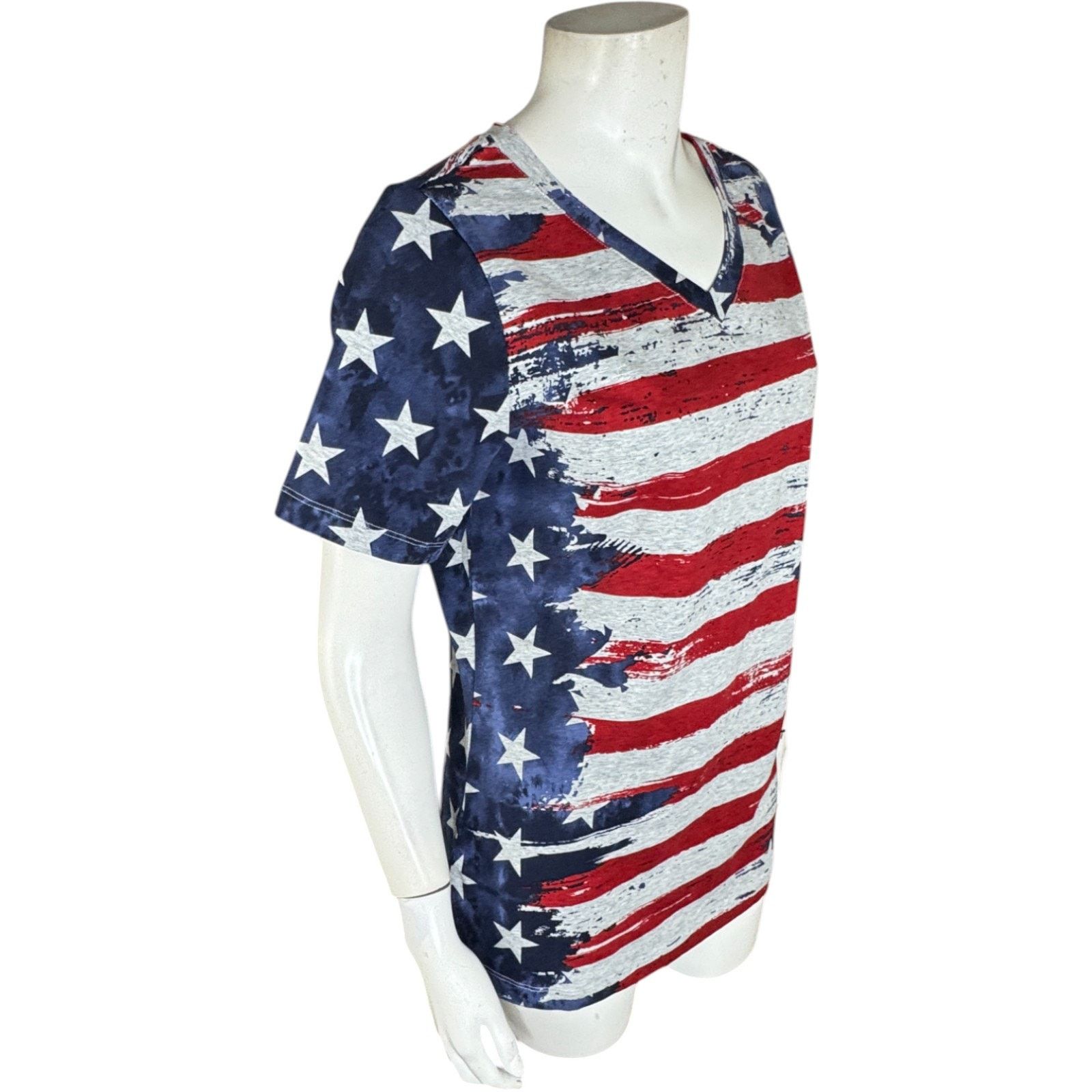 Denim & Co. Denim & Co. American Flag Short Sleeve V-Neck Top Small Size S / US 4 / IT 40 - 7 Thumbnail