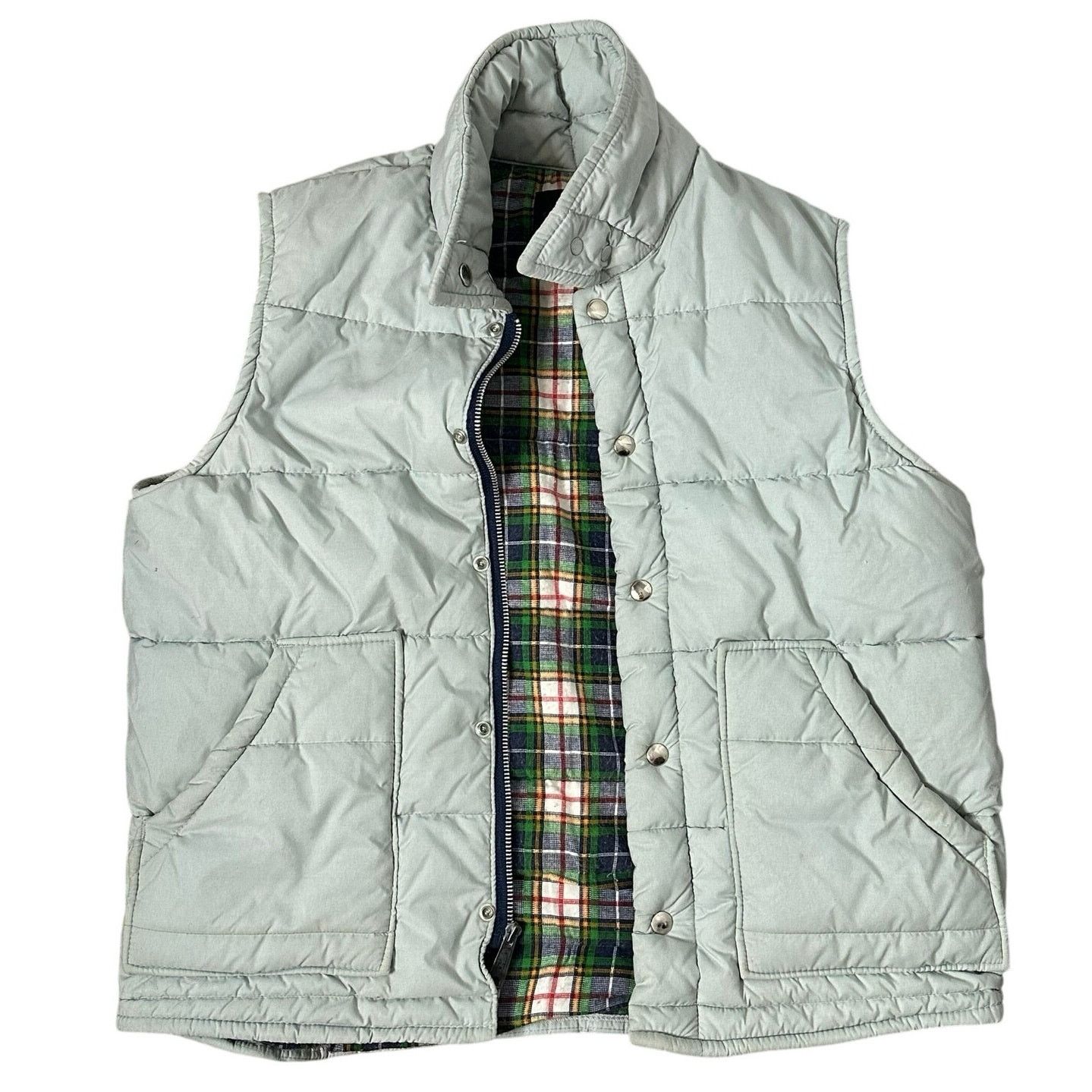 Vintage Vintage Flannel Plaid Lined Grey Puffer Vest Full Zip Size US M / EU 48-50 / 2 - 2 Thumbnail