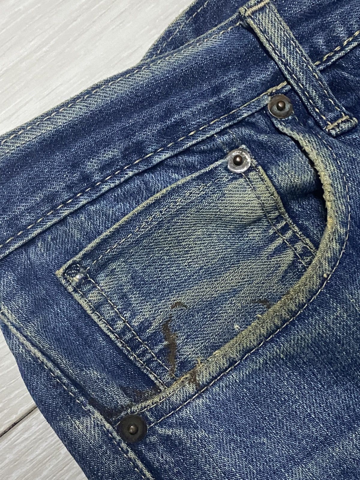 Evisu Crazy Vintage Evis 90s Heavy repaired Distressed Baggy Jeans Size US 33 - 13 Thumbnail