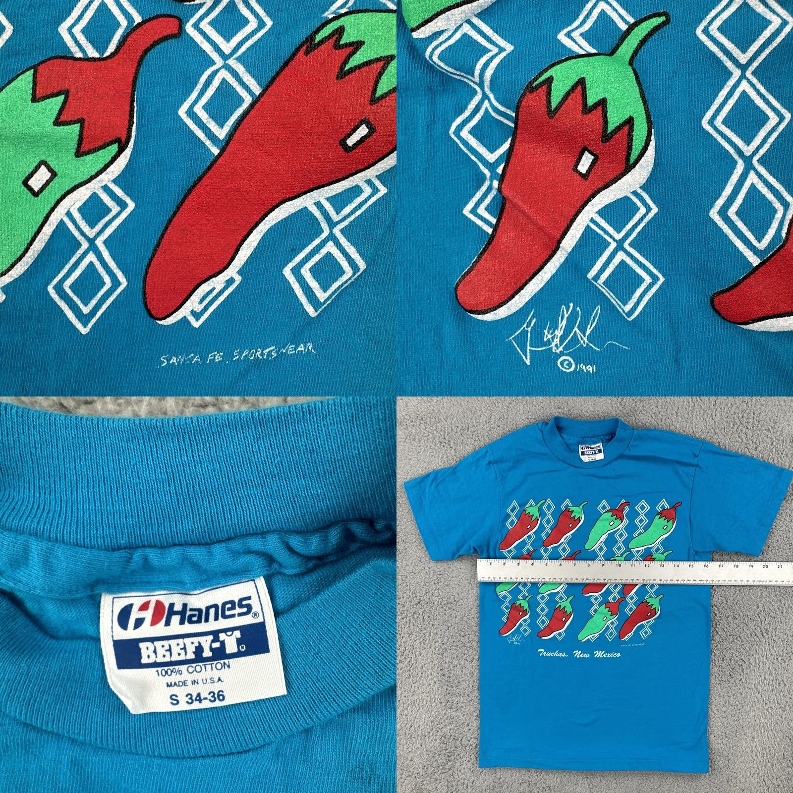 Hanes VINTAGE Hanes Beefy-T Mens S Blue T Shirt Single Stitch Made In USA 1990s Graphic Tee Cotton Blend Short Sleeve Mens Size US S / EU 44-46 / 1 - 8 Thumbnail