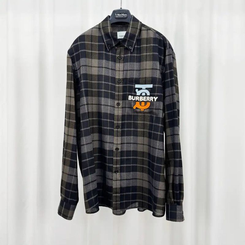 Burberry Burberry Gray Wool Long Sleeve Logo Shirt Size US M / EU 48-50 / 2 - 1 Thumbnail