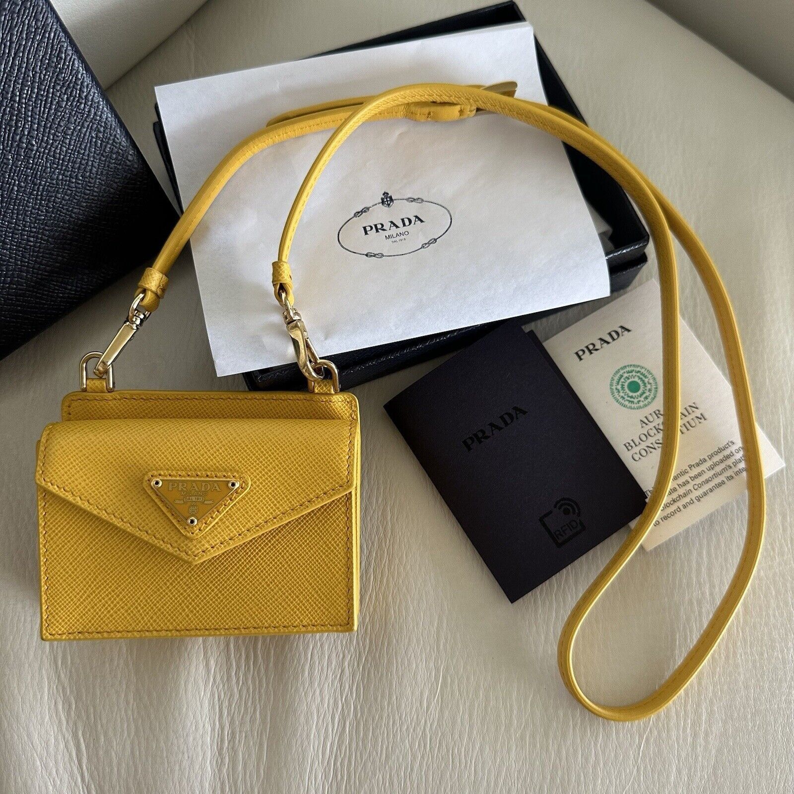 Prada NEW PRADA Prada Saffiano Leather Card Holder In Sunny Yellow Size ONE SIZE - 6 Thumbnail