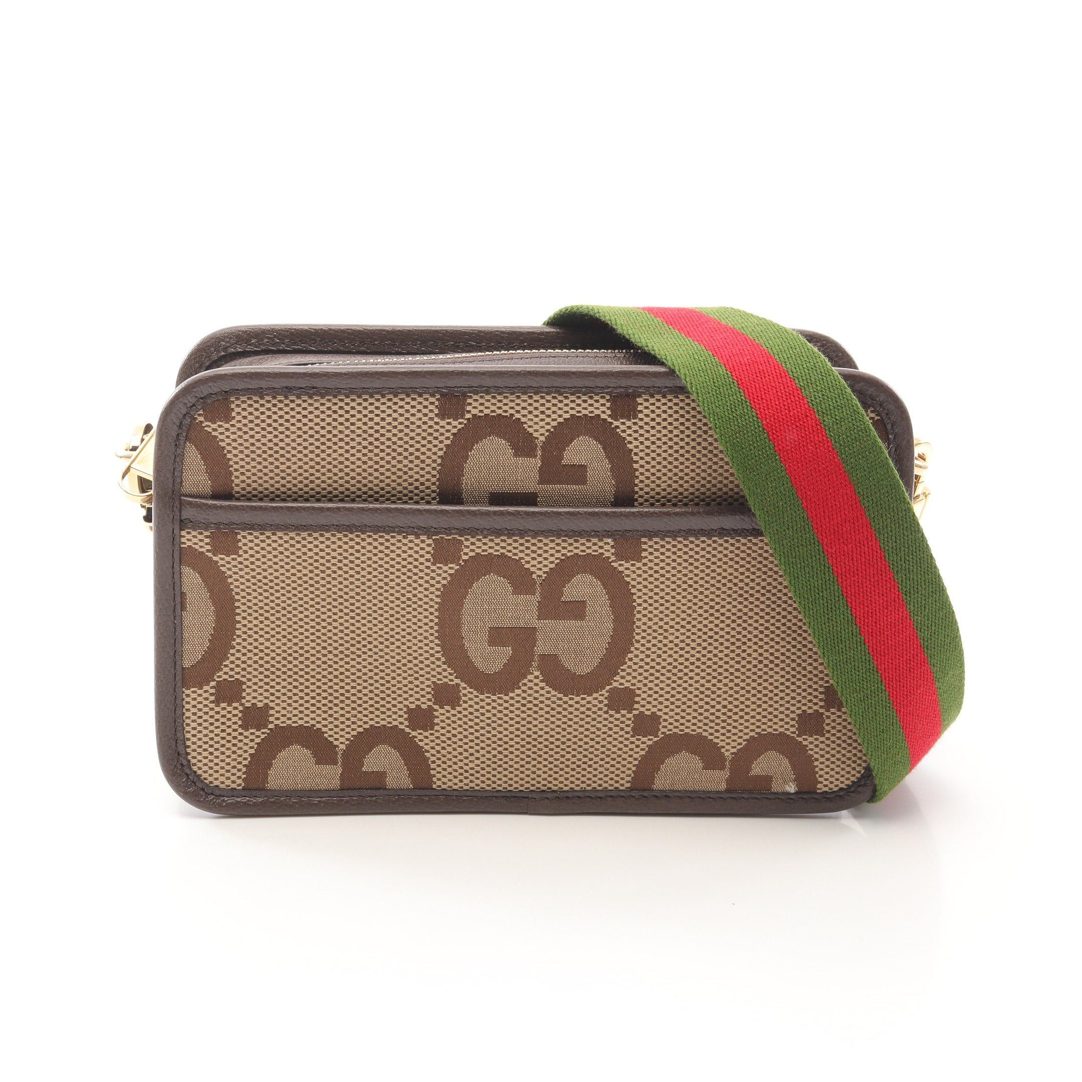 Gucci Jumbo GG Mini Bag Shoulder Canvas Leather Beige Brown, Women's