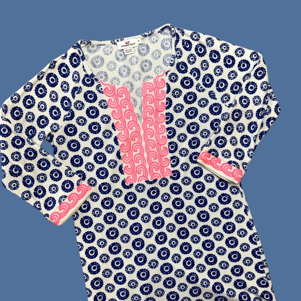 Vineyard Vines Vineyard Vines Dress Womens Small Blue Geometric Terry Cloth Coverup Resort Beach Size S / US 4 / IT 40 - 1 Thumbnail
