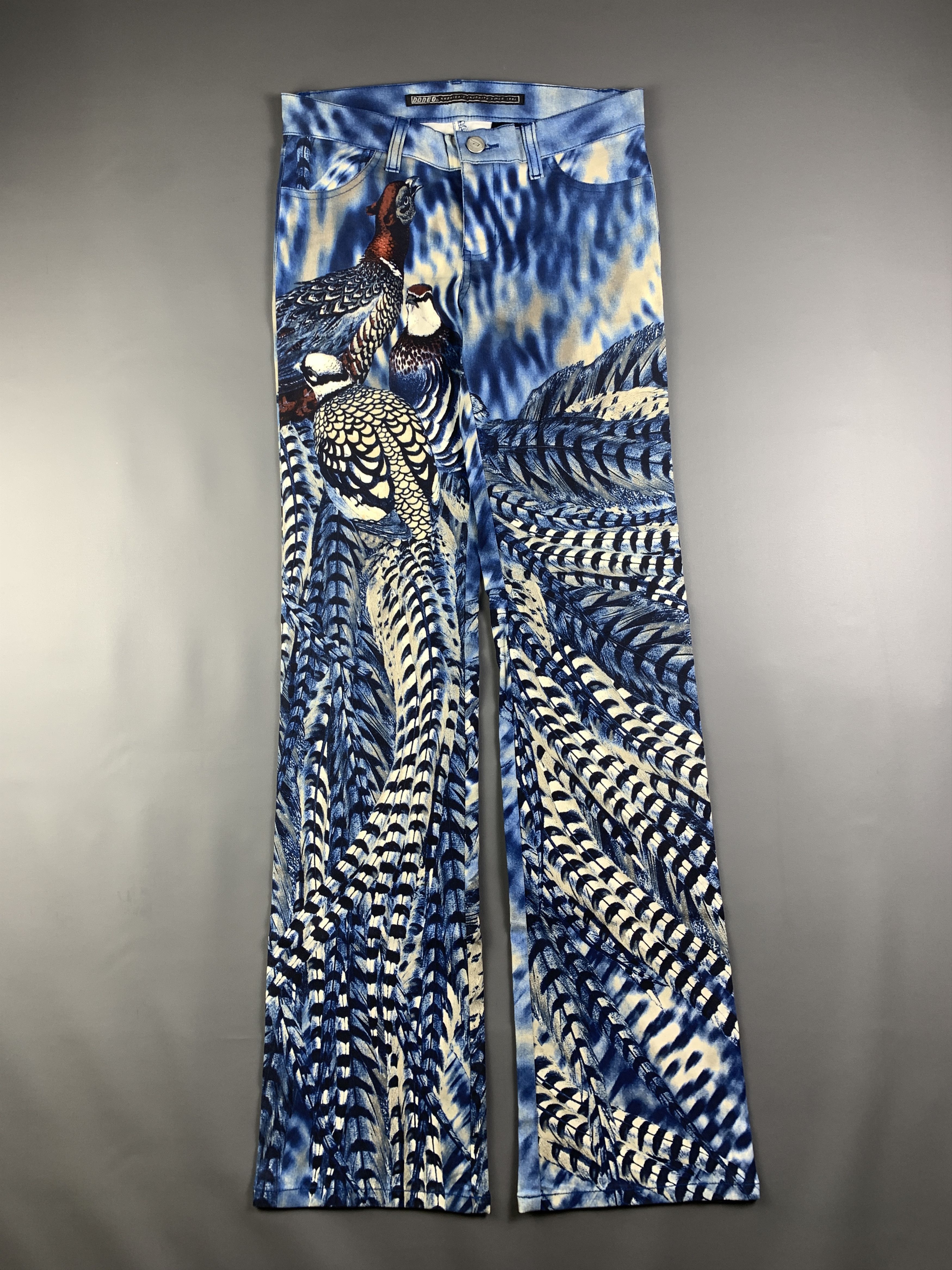 Japanese Brand bongo US Blue Peacock Printed Flare Pants (28 to 30) Size 28" / US 6 / IT 42 - 1 Thumbnail