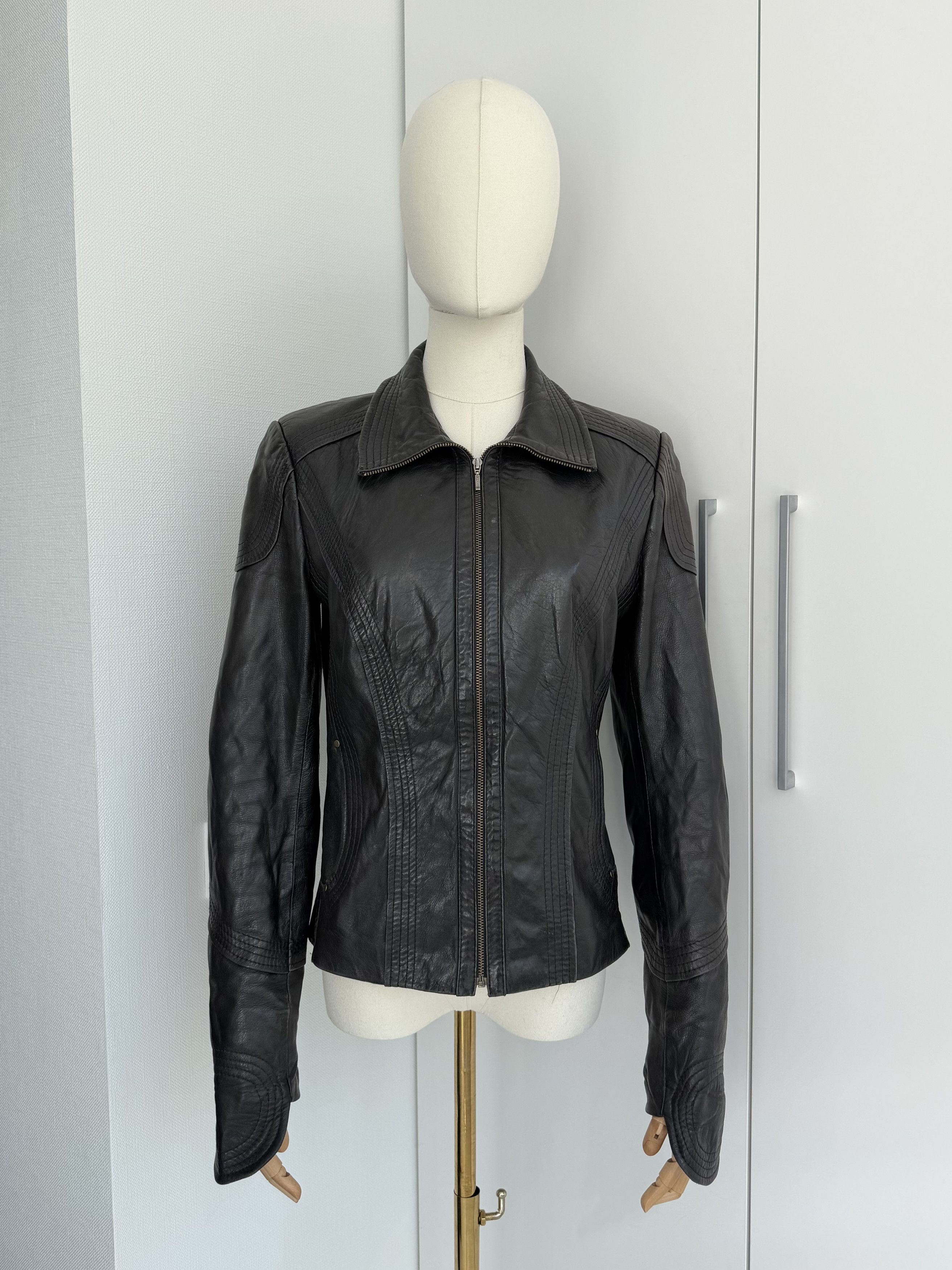 Genuine Leather Leather Jacket Women Size M Fitted Zip Moto Minimalist Y2K Size M / US 6-8 / IT 42-44 - 1 Thumbnail