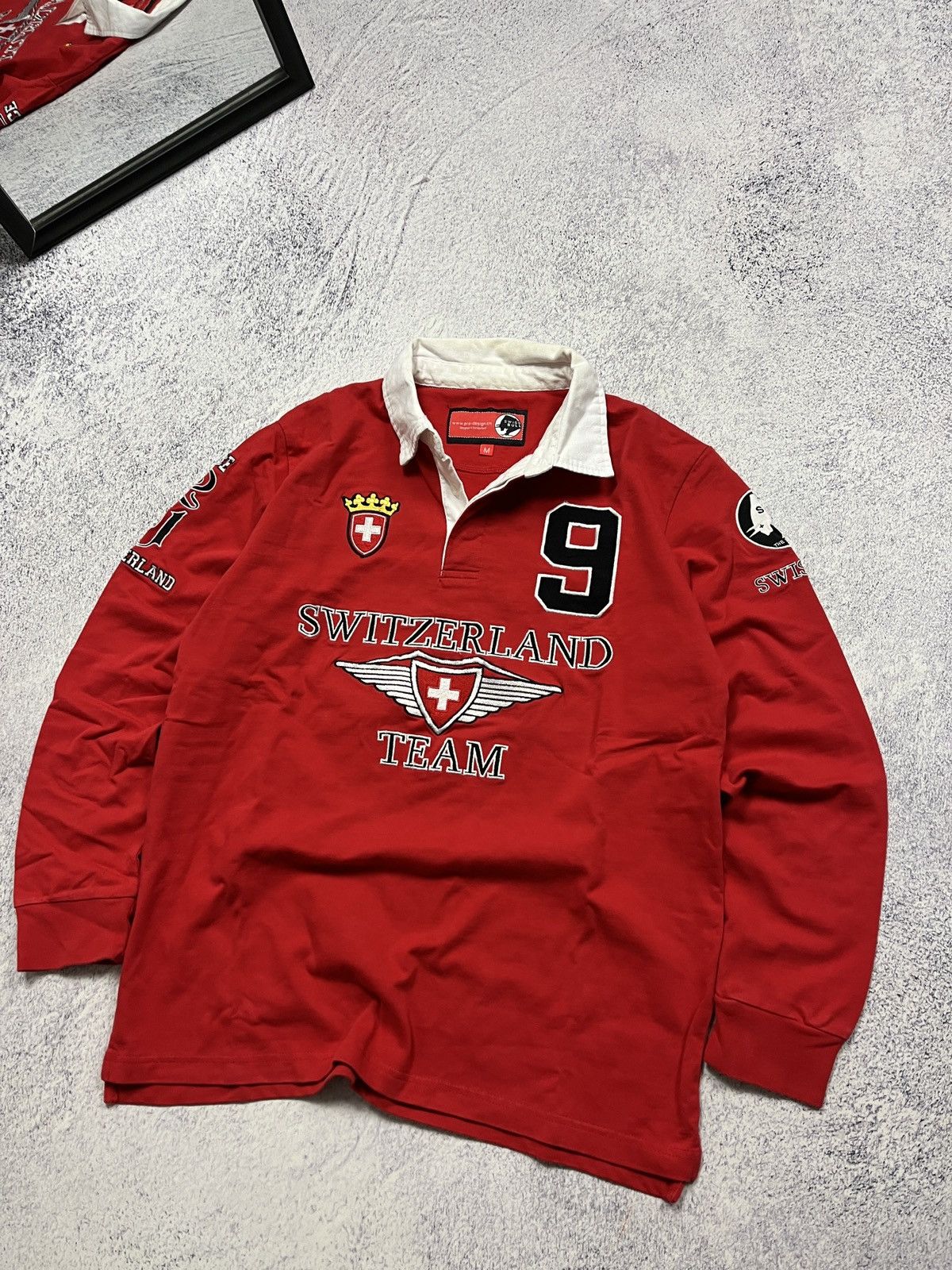 Vintage Vintage Swiss Bull Switzerland Team Rugby Longsleeve #9 Rare Size US M / EU 48-50 / 2 - 3 Thumbnail
