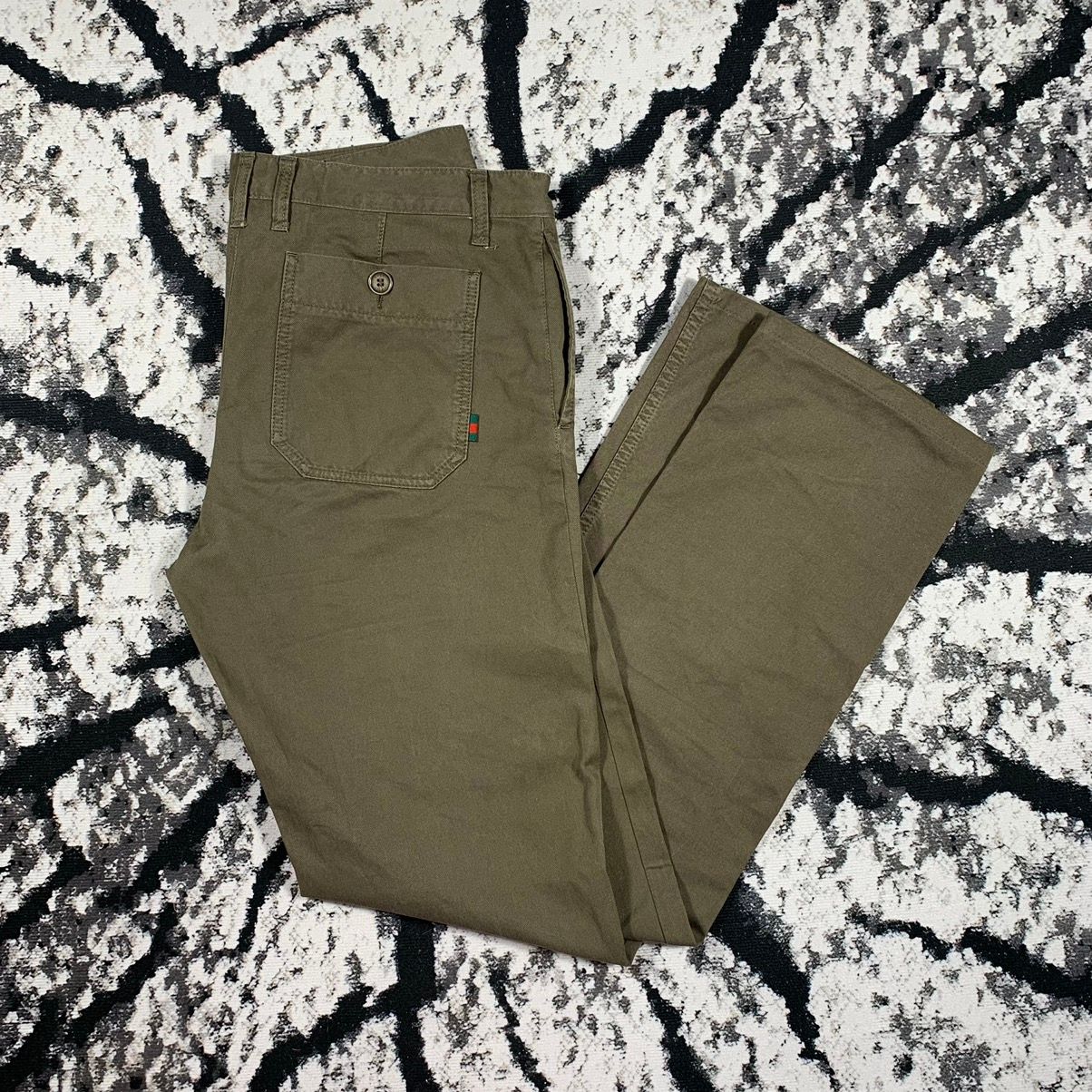 Pre-owned Gucci Small Logo Pants Straight Fit Vintage Vibe In Khaki