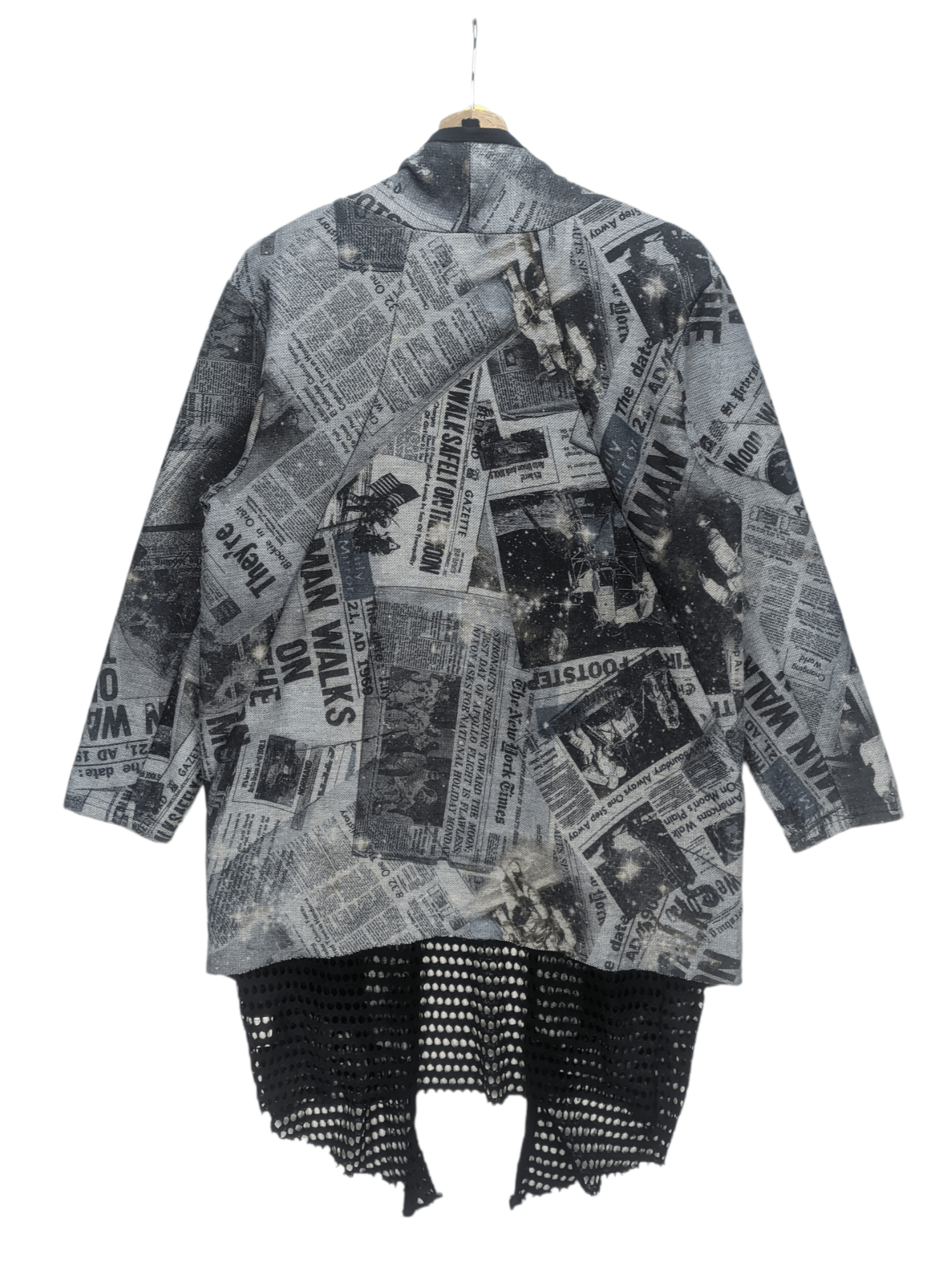 Japanese Brand Steals🔥Cardigan Jacket Fishnet Newspaper Design by Decides Size US M / EU 48-50 / 2 - 2 Thumbnail