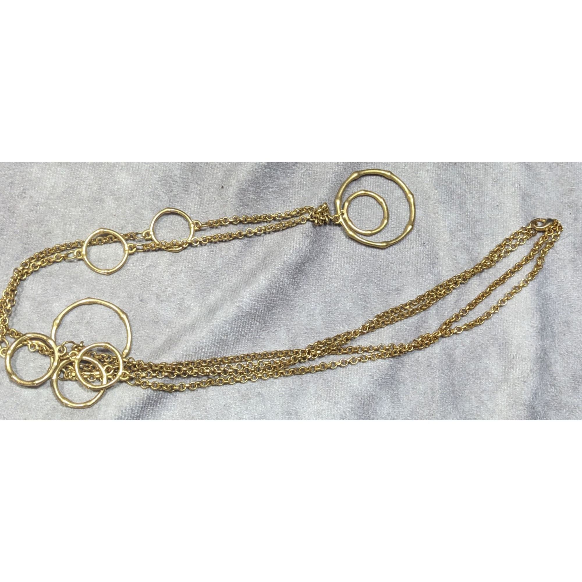 Other Layered Geometric Ring And Chain Gold Tone Necklace Size ONE SIZE - 7 Thumbnail