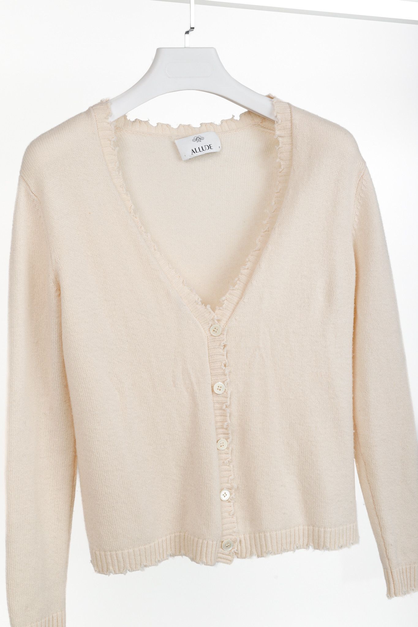 Allude Allude Cream Wool & Cashmere Distressed V-Neck Cardigan Size S / US 4 / IT 40 - 3 Thumbnail