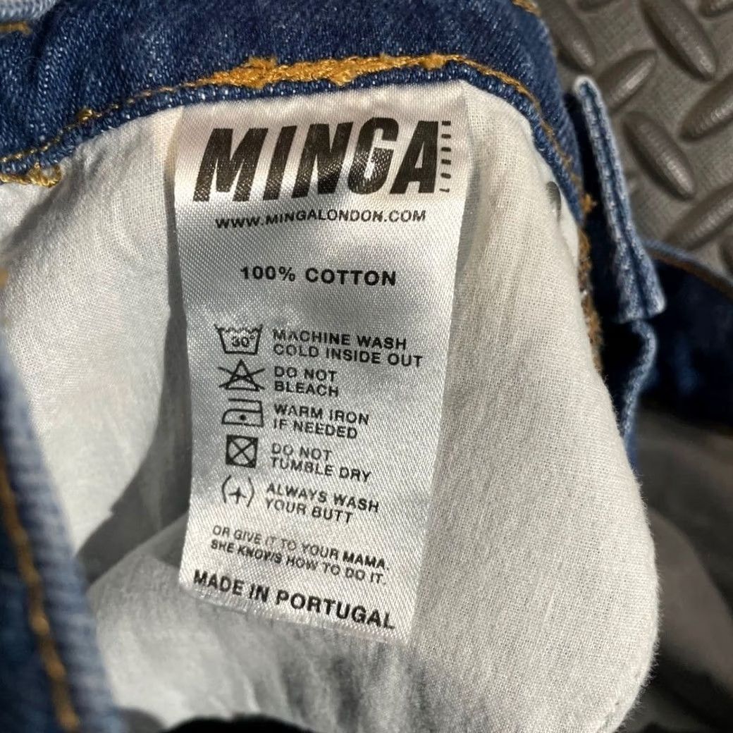 Minga London Minga London Jeans High Waist Wide Leg Blue Smiley Face Knee Patches Raw Hem Denim Women's 24" Size 42" / US 20 - 5 Thumbnail