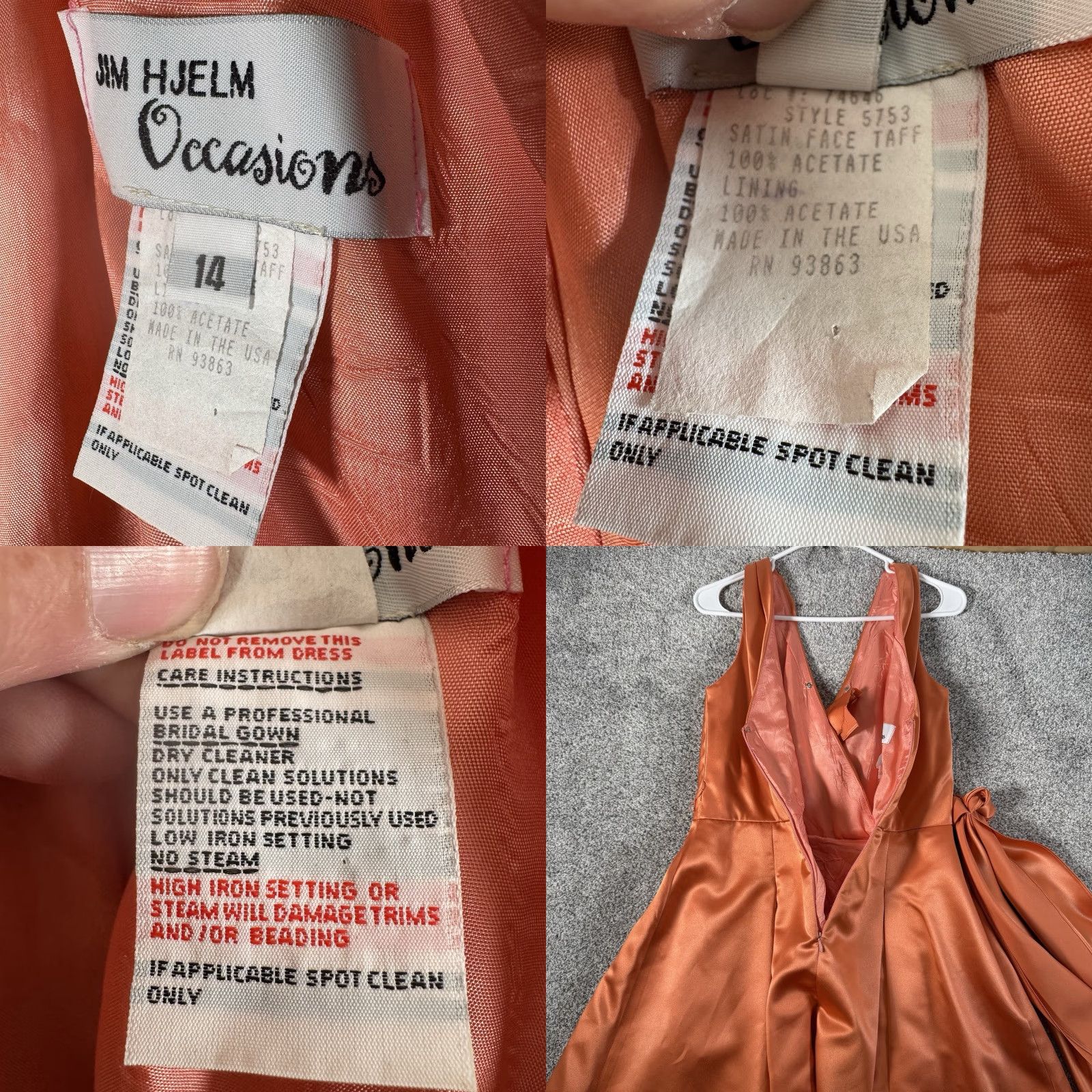 Vintage VINTAGE Jim Hjelm Dress A-Line 14 Sleeveless Satin Taffeta Orange Midi Formal Bridesmaid 90s Wedding Women's Size XL / US 12-14 / IT 48-50 - 8 Thumbnail