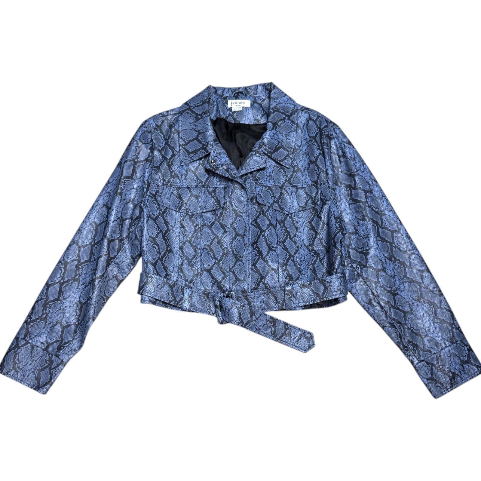 Other NOIZE Faux Vegan LEATHER Blue Cropped Bomber Jacket 2XL Size XXL / US 16-18 / IT 52-54 - 1 Thumbnail