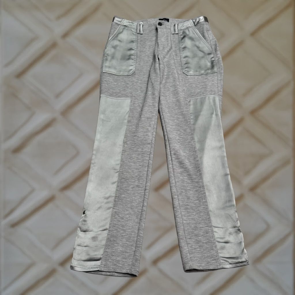 White House Black Market White House Black Market WKND Cropped Straight Leg Pants Women 8 Gray Satin Side Buttons Pockets Stretch Wearable Regular Size 30" / US 8 / IT 44 - 1 Thumbnail