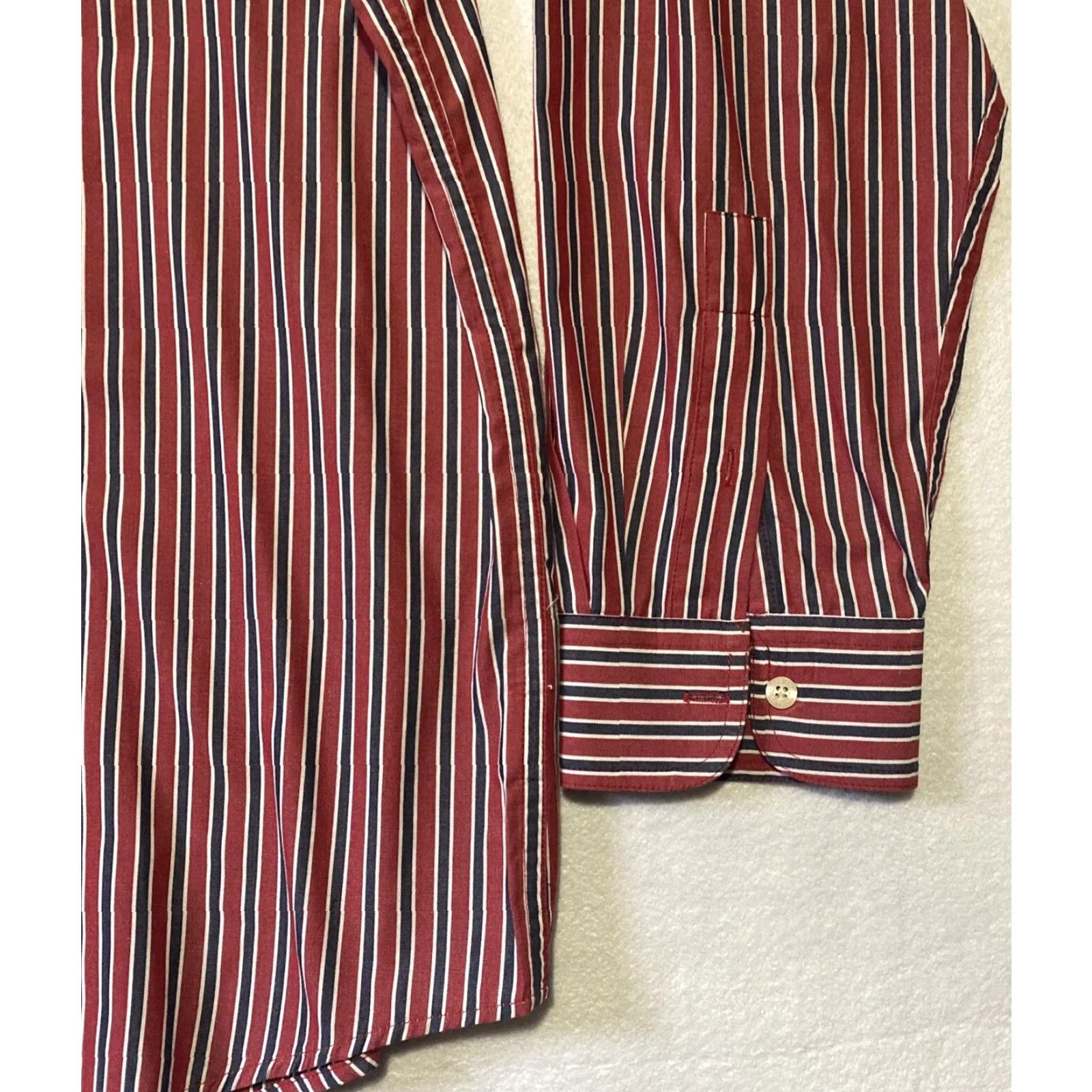 Chaps Chaps Button Shirt Mens XL Red Long Sleeve Striped Cotton Dress Shirt Button-Down Collar Non-Iron Shell Button Regular Fit Size US XL / EU 56 / 4 - 4 Thumbnail