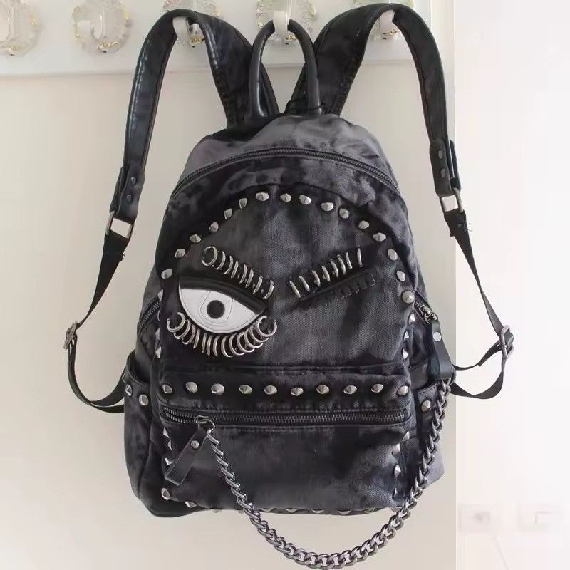 Other Washed Gothic Punk Unisex Denim Capacity Backpack Size ONE SIZE - 1 Thumbnail