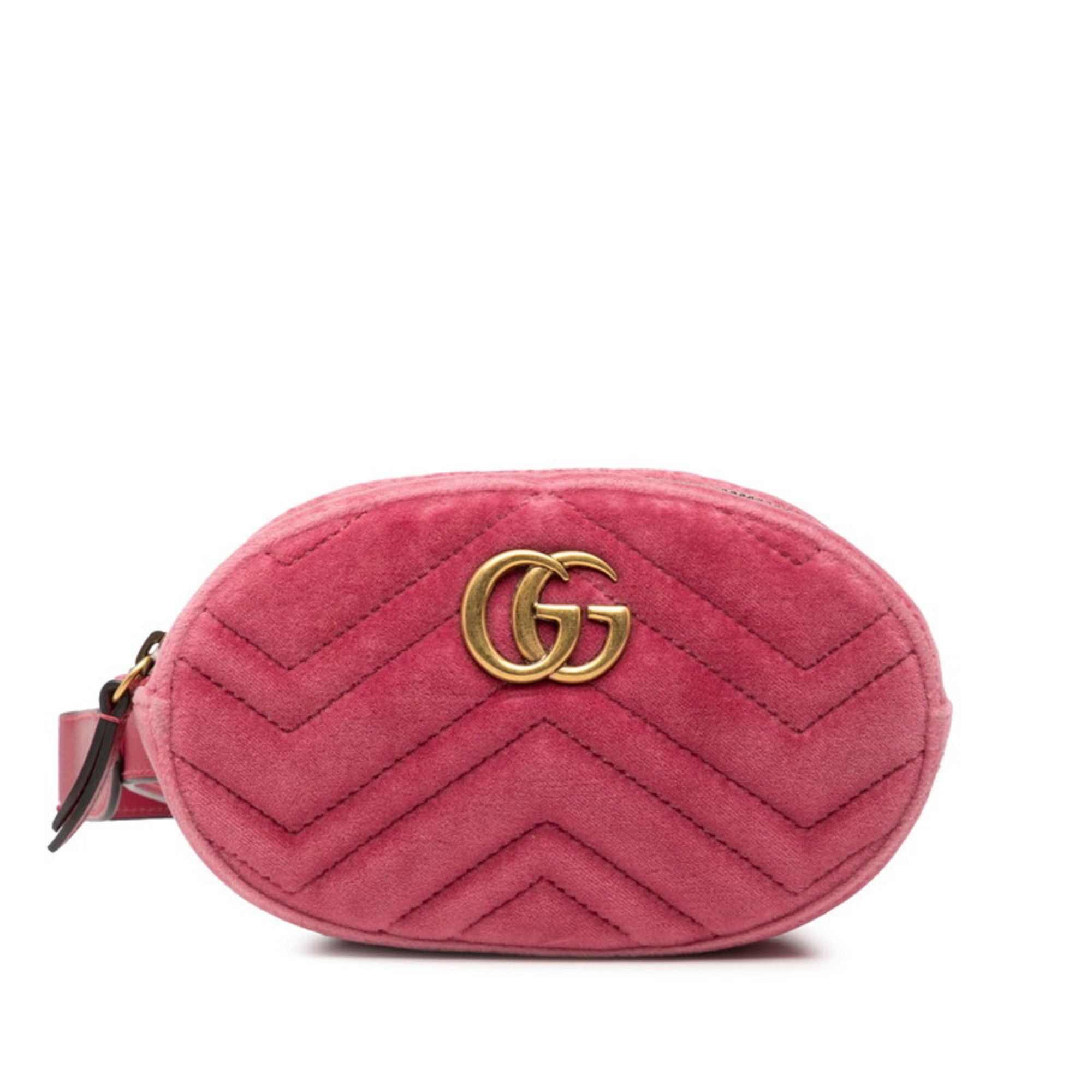 Gucci Gucci GG Marmont Quilted Body Bag/Waist Bag 476434 Pink Velvet Women's GUCCI Size ONE SIZE - 1 Thumbnail