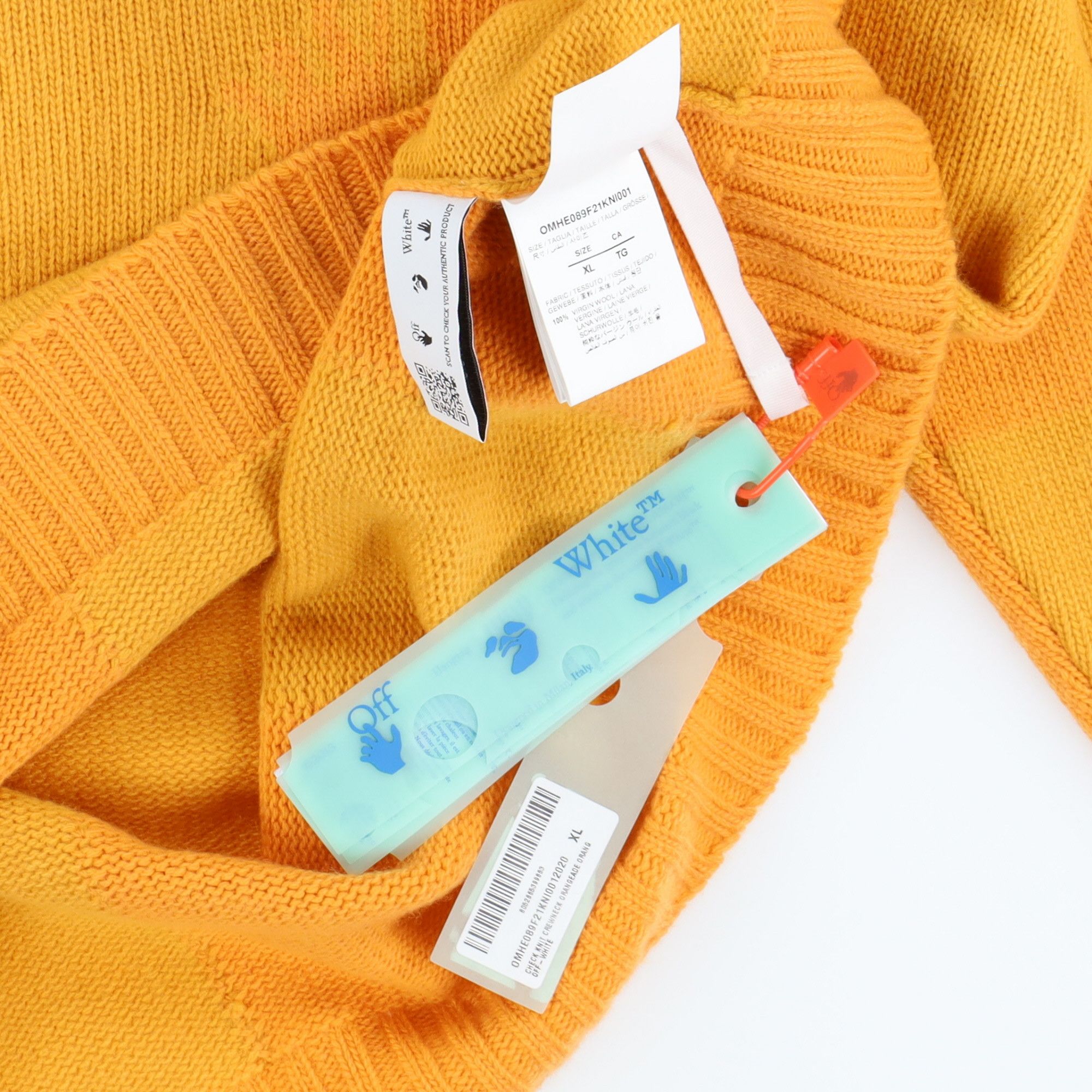 Off-White Orange and Yellow Checkerboard Logo Intarsia Sweater Size US XL / EU 56 / 4 - 7 Thumbnail