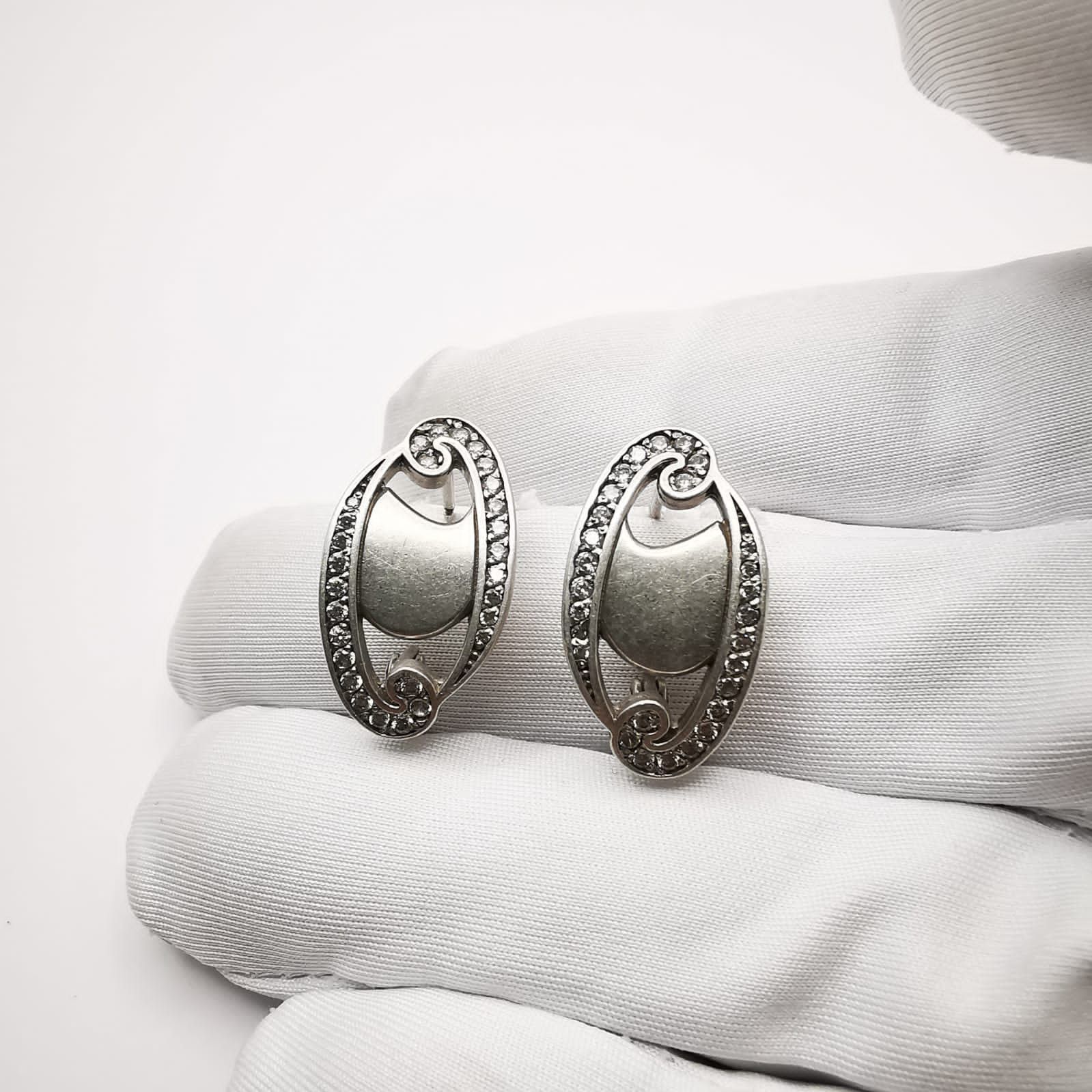 Sterling Silver × Vintage Vintage 925 Sterling Silver Earrings Cubic Zirconia 7,3g Size ONE SIZE - 5 Thumbnail