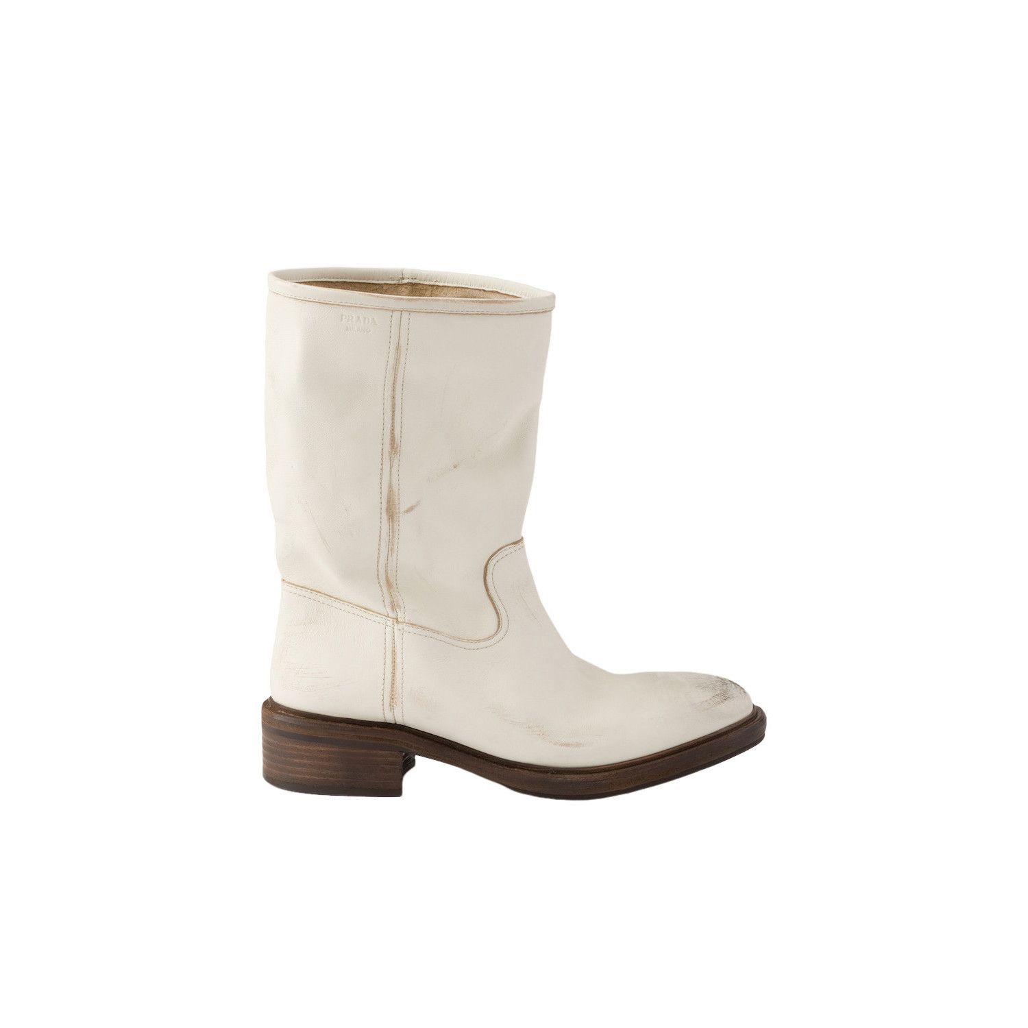 Prada PRADA $1990 Chalk White Vintage-effect leather boots New & A Size US 7.5 / IT 37.5 - 2 Thumbnail