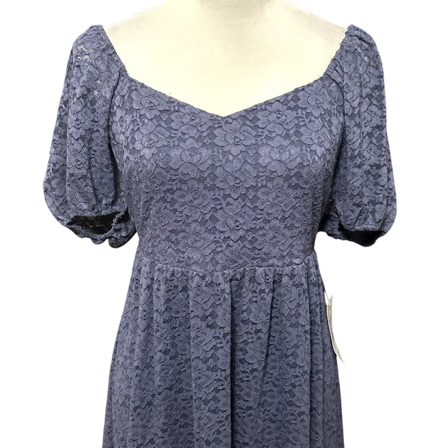 Other NSR Soft Lace Dress Hi-Low Hemline Puff Sleeves Blue M NWT Size M / US 6-8 / IT 42-44 - 2 Thumbnail