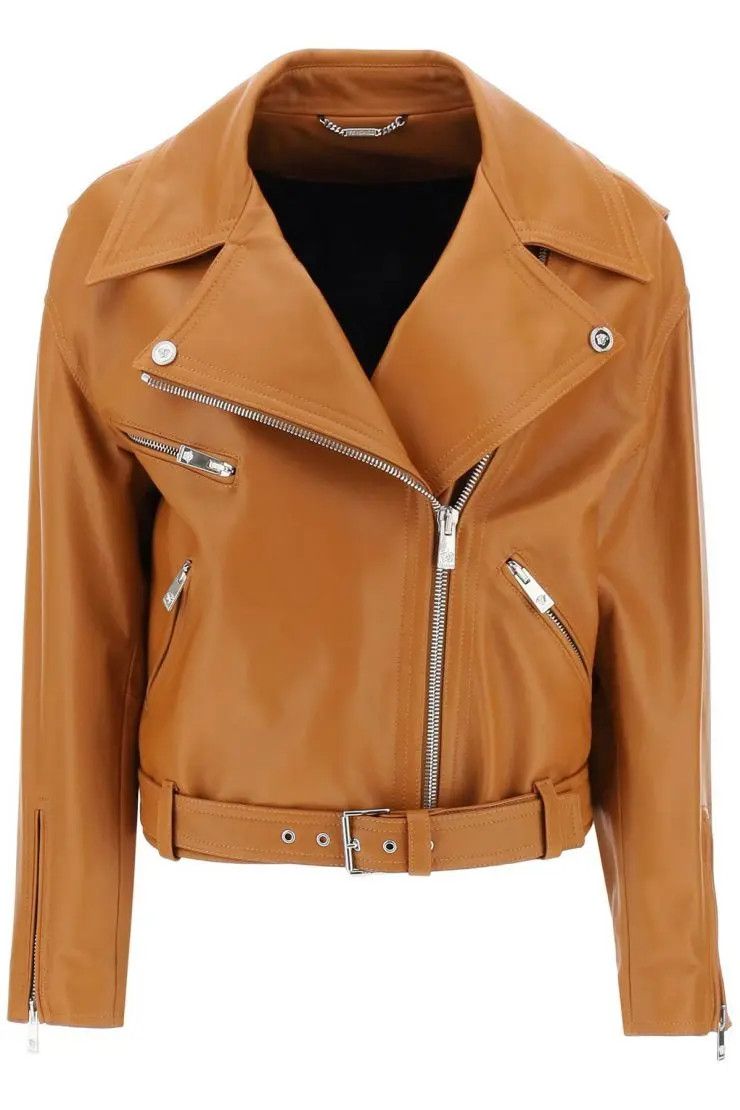 image of Versace O1S22I1N0324 Biker Jacket In Brown, Women's (Size Small)