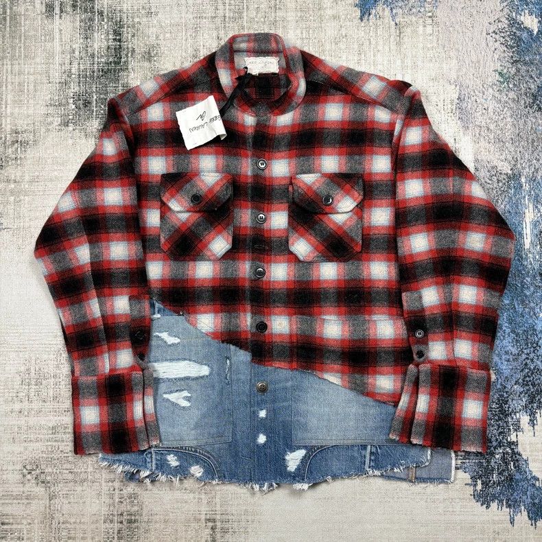 Greg Lauren Greg Lauren Wool plaid patchwork denim jacket 2504-Nextarro Size US M / EU 48-50 / 2 - 1 Thumbnail