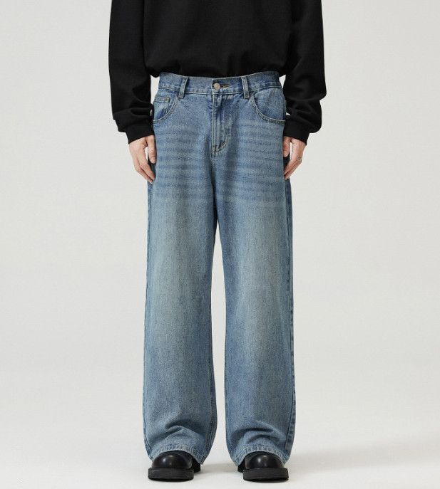 Jean Men's high street loose straight vintage washed jeans Size US 32 / EU 48 - 1 Thumbnail