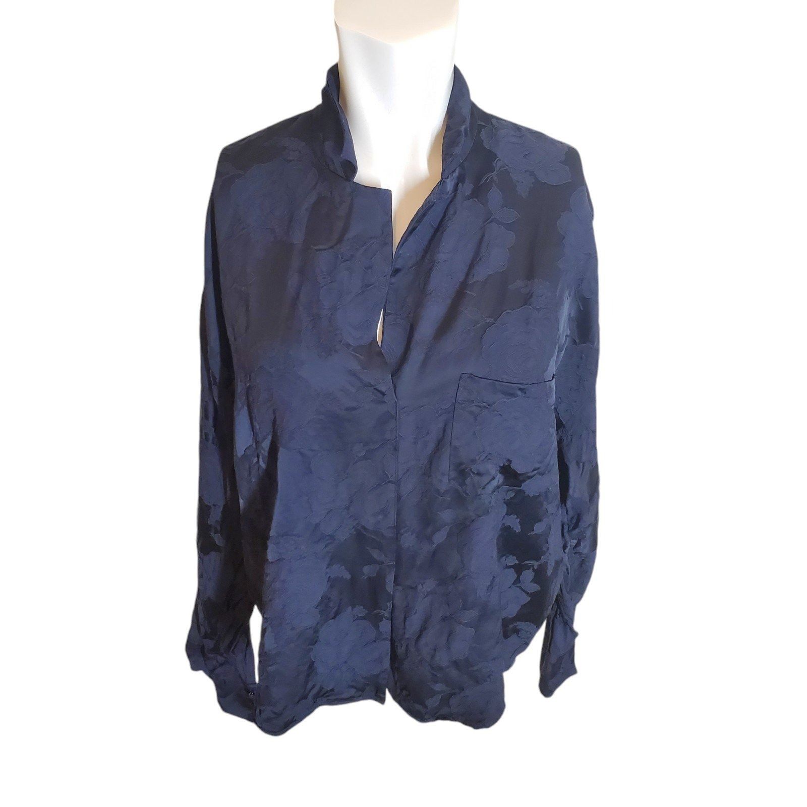Vince Vince Floral Jacquard Popover Top Oversized Floral Damask Bl Size M / US 6-8 / IT 42-44 - 4 Thumbnail