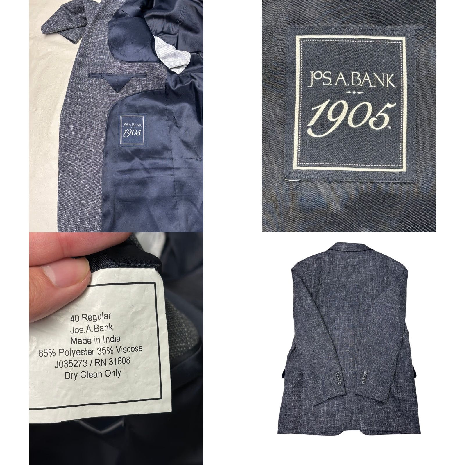 Vintage VINTAGE JOS A BANK 1905 Mens Gray Plaid Tailored Fit Sport Coat Blazer 42R Size 42R - 8 Thumbnail