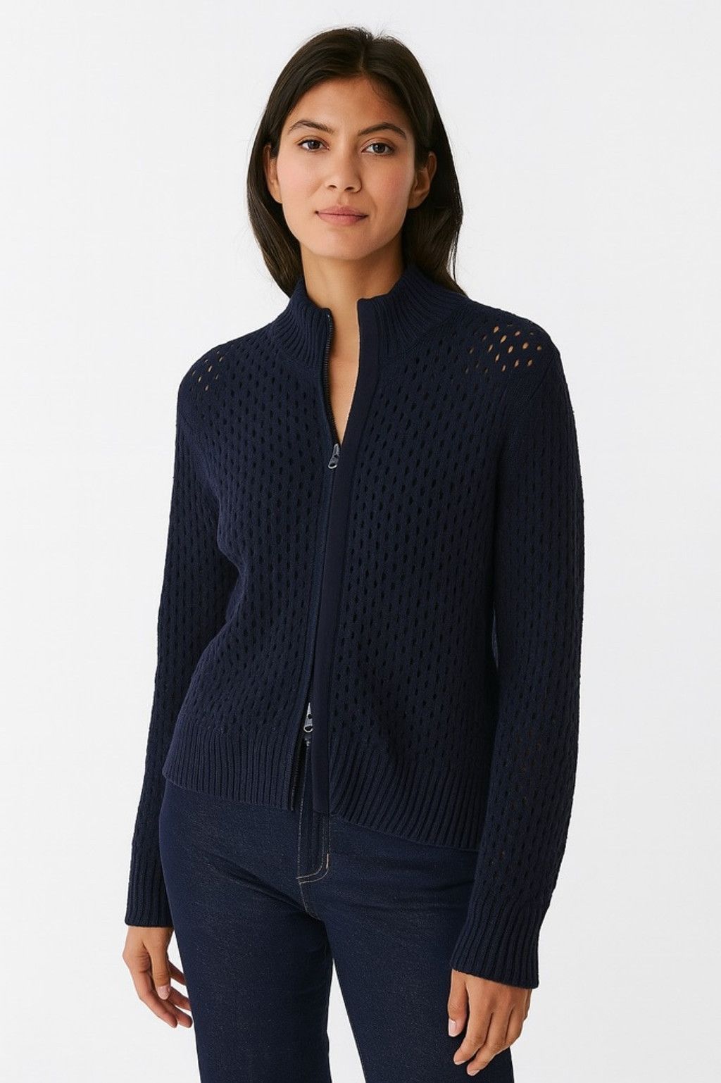 Talbots Talbots size medium blue open net button up crochet cardigan Size L / US 10 / IT 46 - 1 Thumbnail