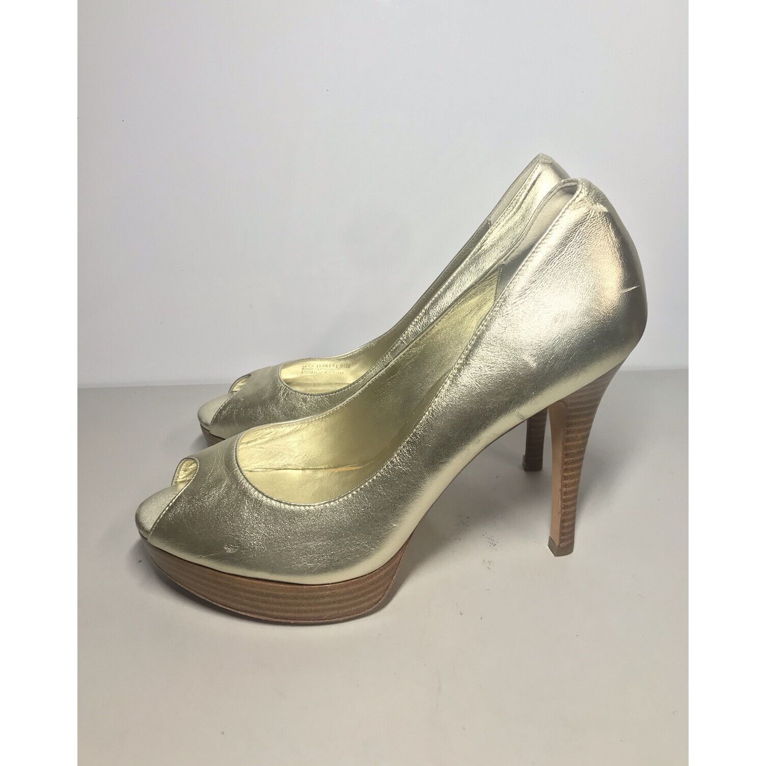 Cole Haan Cole Haan Air Gold Metallic Leather PeepToe Stiletto Heels W Size US 9.5 / IT 39.5 - 1 Thumbnail