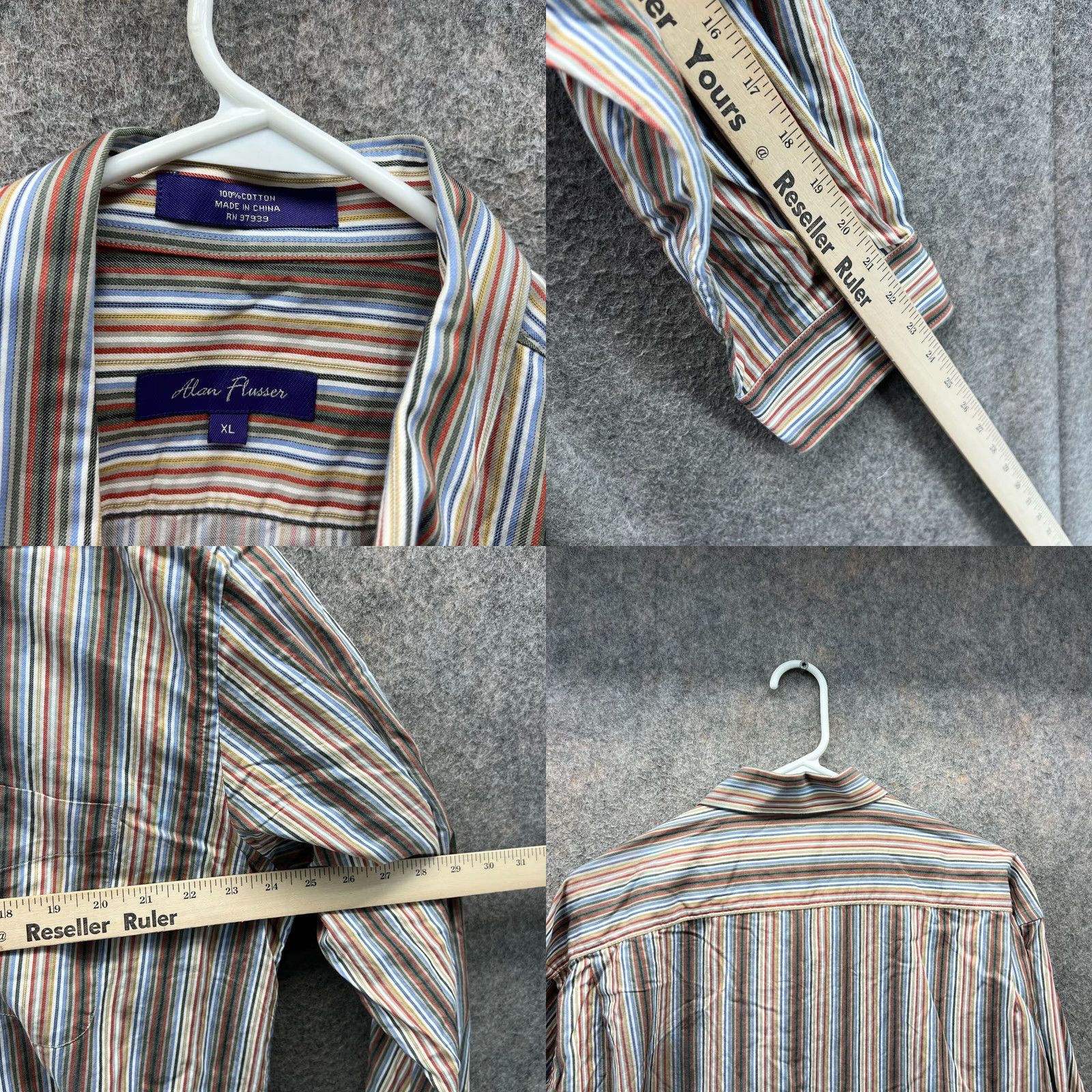 Vintage VINTAGE Alan Flusser Dress Shirt Mens XL Green Blue Striped Button-Up Preppy Casual Formal Workwear Size 46R - 8 Thumbnail