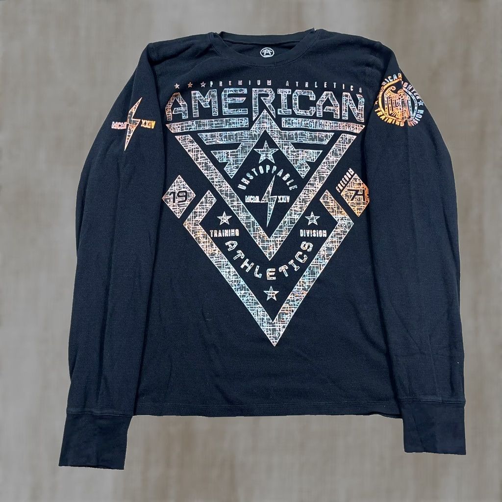 Vintage American Fighter Shirt Men L Black Long Sleeve Thermal Waffle Knit Tee MMA Size US L / EU 52-54 / 3 - 1 Thumbnail