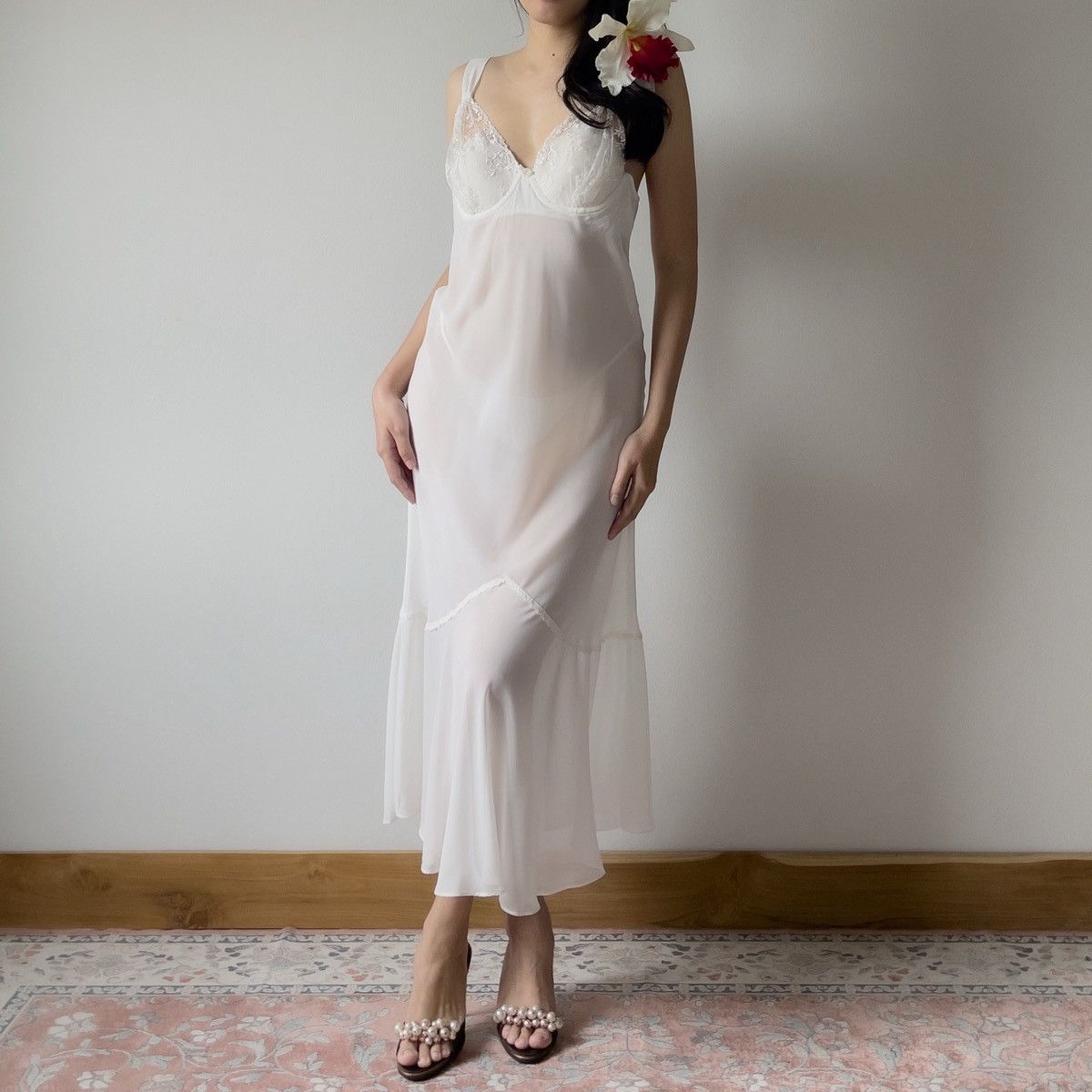Other Romantic 2000s Soft White Sheer Chiffon Slip Dress (M) Size M / US 6-8 / IT 42-44 - 4 Thumbnail