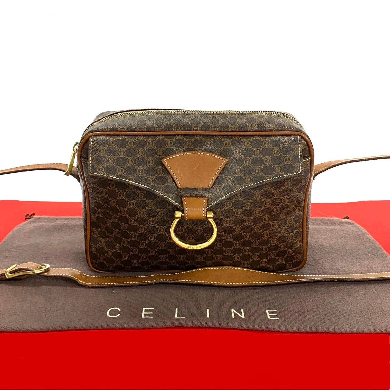 Celine Celine Macadam Blazon Trionphe Pvc Leather Shoulder Bag Leather Shoulder Bag in Brown, Women's