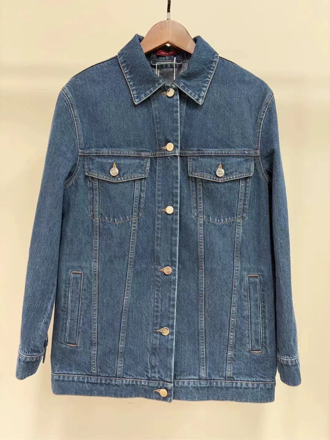 Gucci Gucci Back Print Leather Patch Denim Jacket Size US XXS / EU 40 - 1 Thumbnail