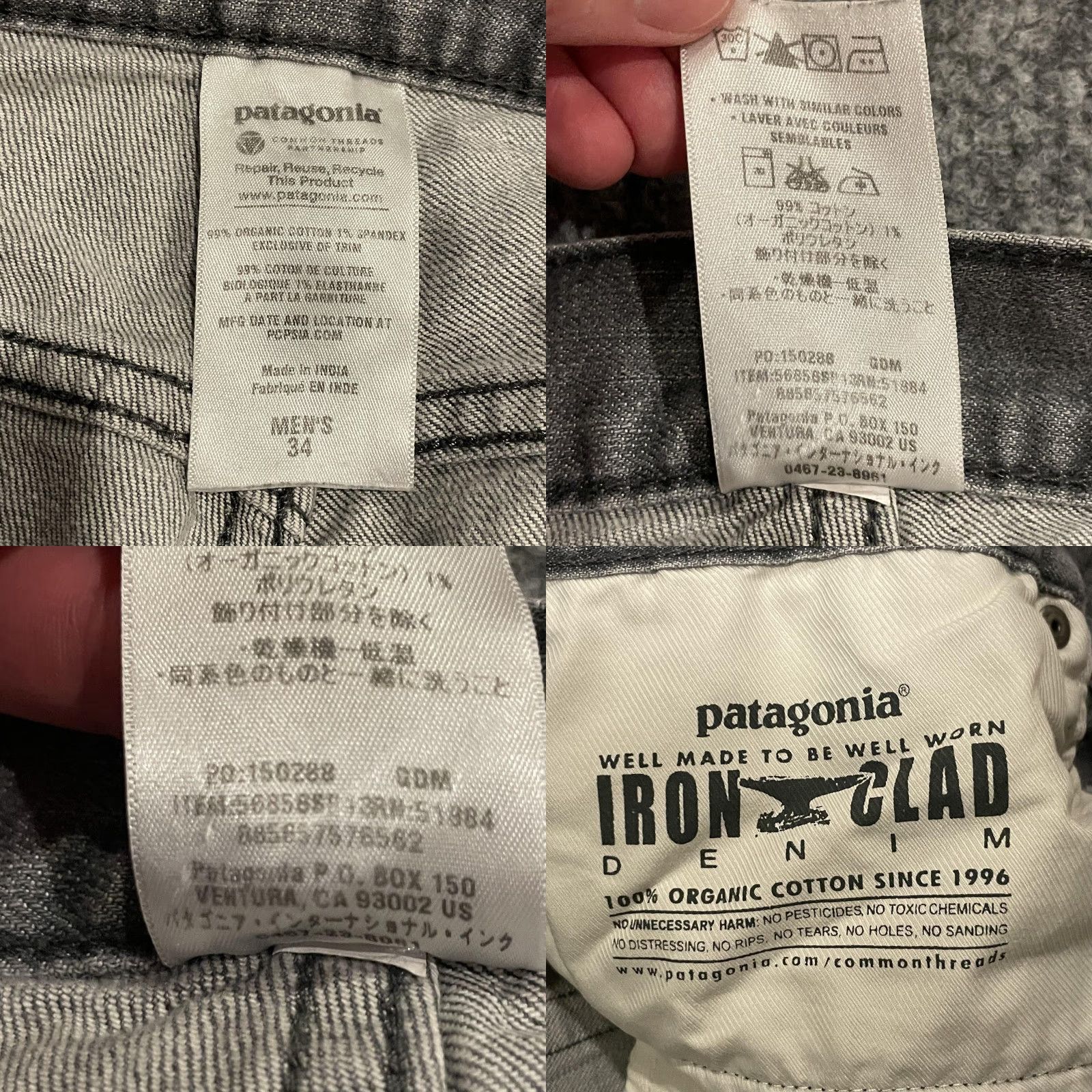 Patagonia Patagonia Iron Clad Denim Jeans Mens 34x32 Gray Straight Button Fly Organic Cotton Blend 98% Organic Cotton 2% Spandex Charcoal Wash Size US 34 / EU 50 - 9 Thumbnail