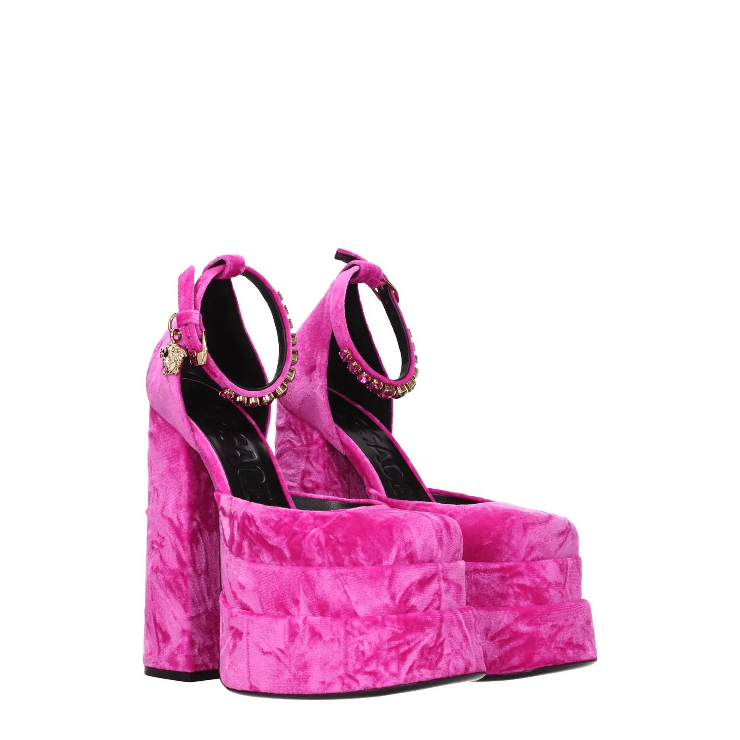 Versace ob1o1e0125 Velvet Sandals in Fuchsia Size US 8 / IT 38 - 2 Thumbnail