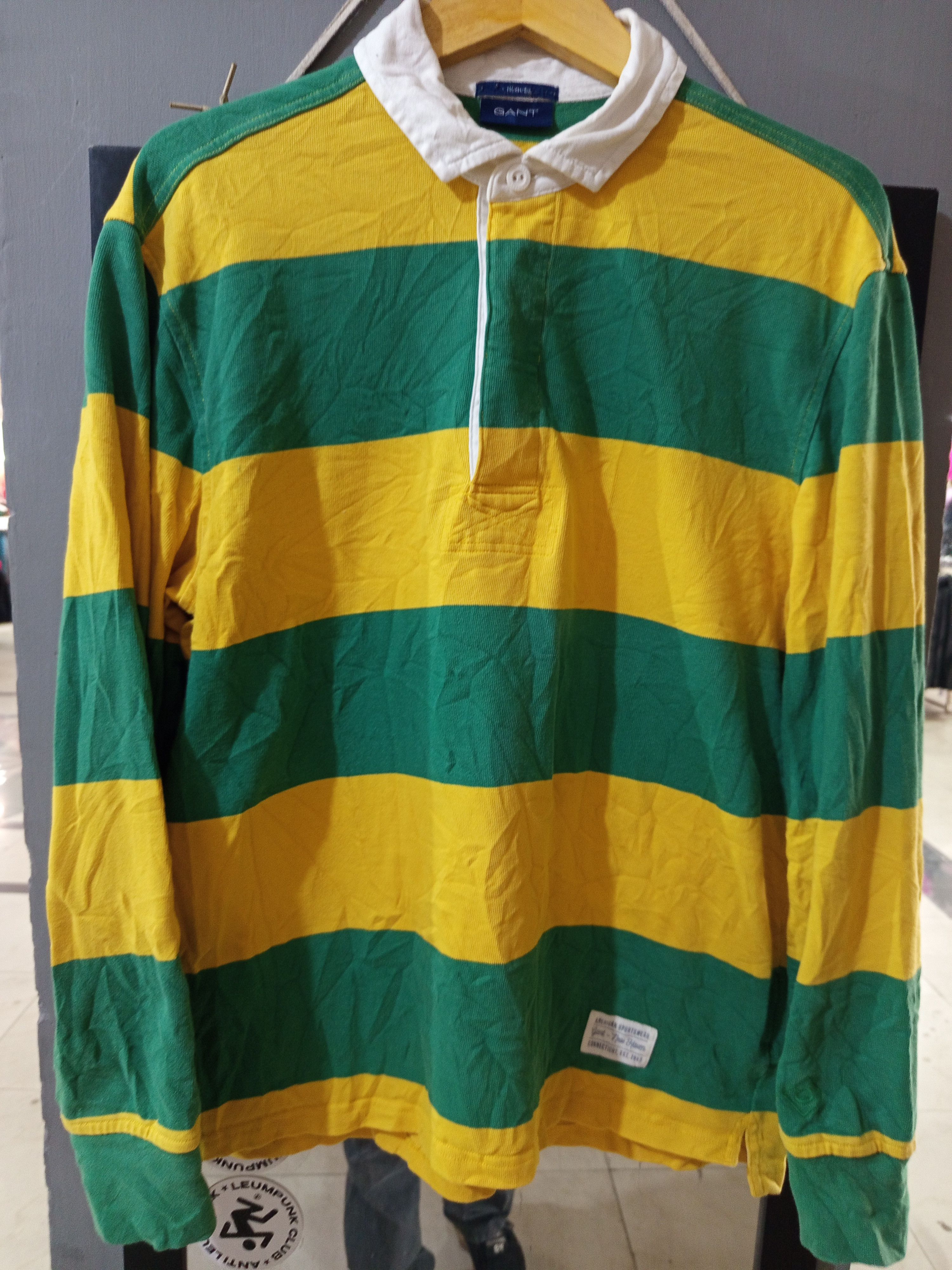 Gant 1990s GANT Hugger Rugby Shirt Green/Yellow Size US M / EU 48-50 / 2 - 7 Thumbnail
