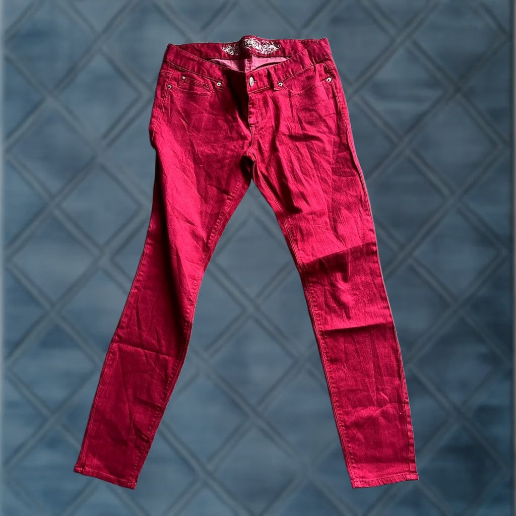 Express Express Jeans Zelda Slim Fit Ultra Low Rise Dark Wash Red Skinny 10 Size 32" / US 10 / IT 46 - 1 Thumbnail