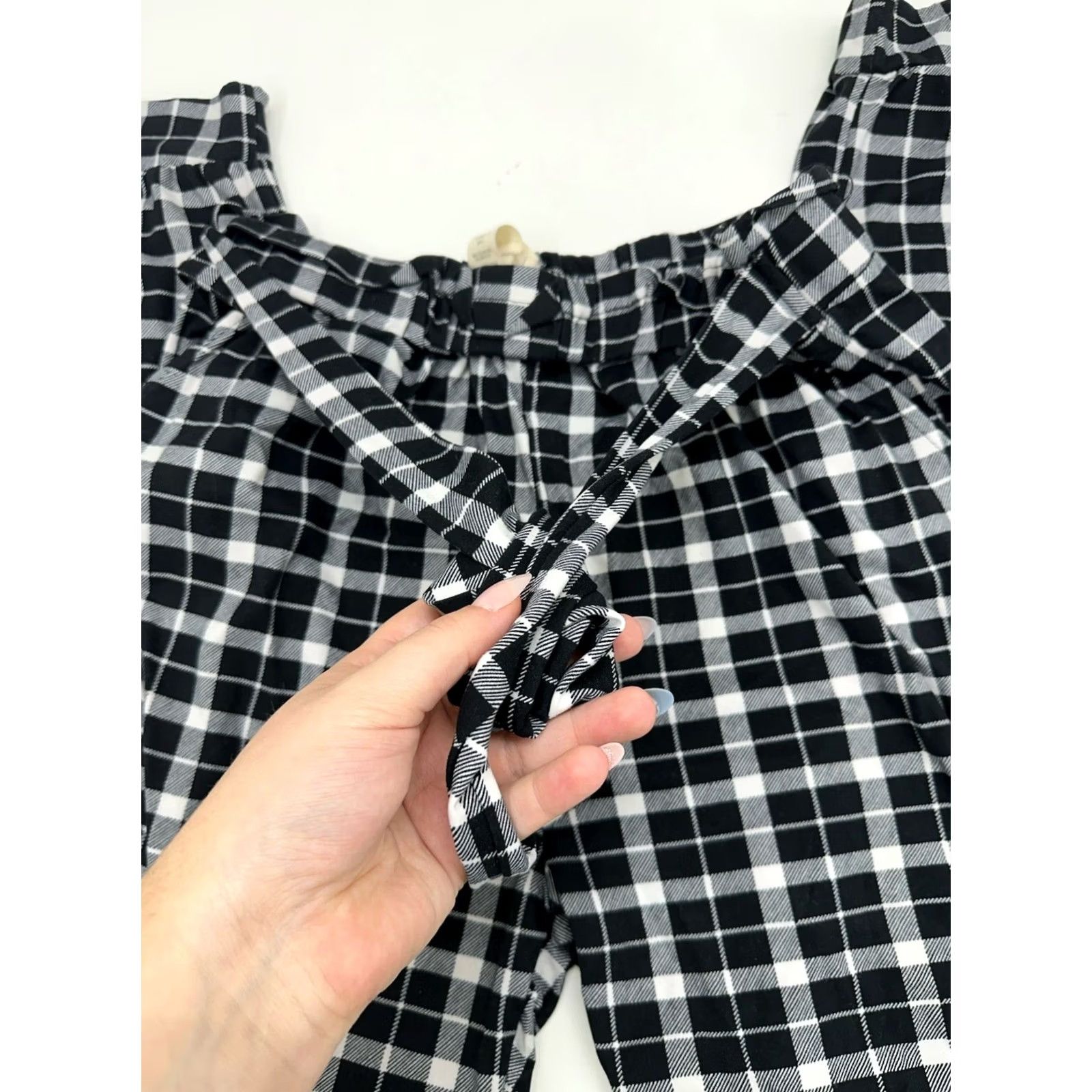 Vintage Shosho Womens Pants Paperbag Waist Plaid Tapered Leg Black White Size L Size 36" / US 14 / IT 50 - 3 Thumbnail
