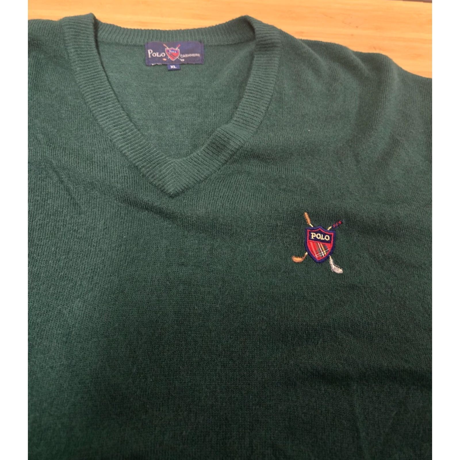 Polo Ralph Lauren Polo Ralph Lauren Sweater Mens XL Green Cashmere V-Neck Golf Crest Pullover Knit Size US XL / EU 56 / 4 - 4 Thumbnail