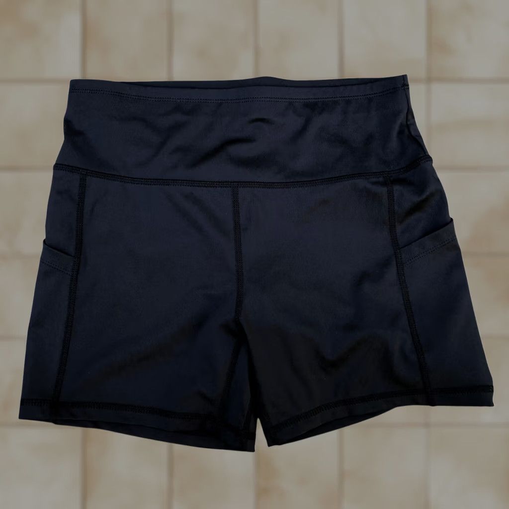 Vintage SPORTSWEAR Spandex Biker Shorts Women's MEDIUM Compression Black Shirt Womens Biker Shorts Black 90s? Size 32" / US 10 / IT 46 - 1 Thumbnail
