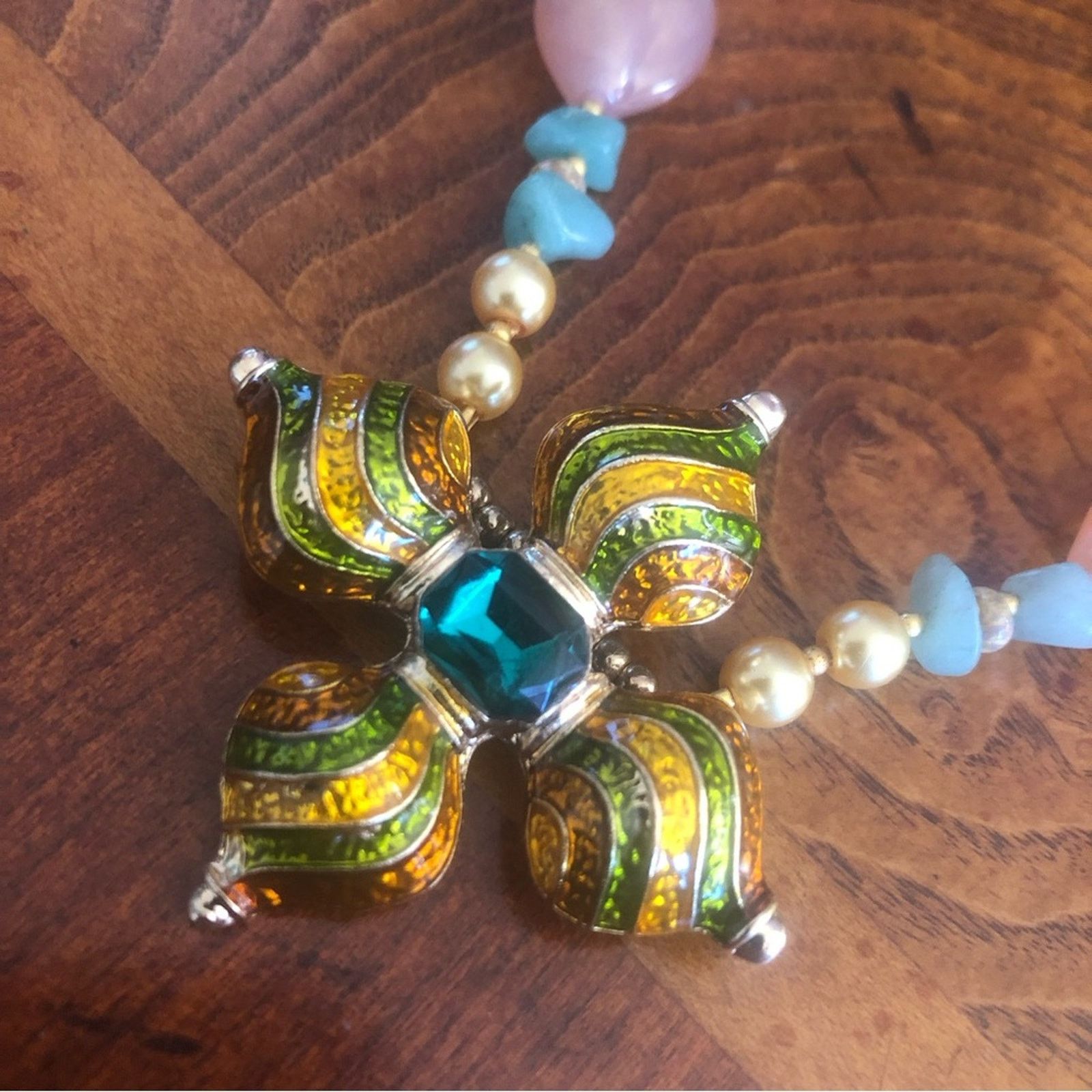 Handmade Handcrafted repurpose elegant stone enamel Pearl necklace Size ONE SIZE - 9 Thumbnail