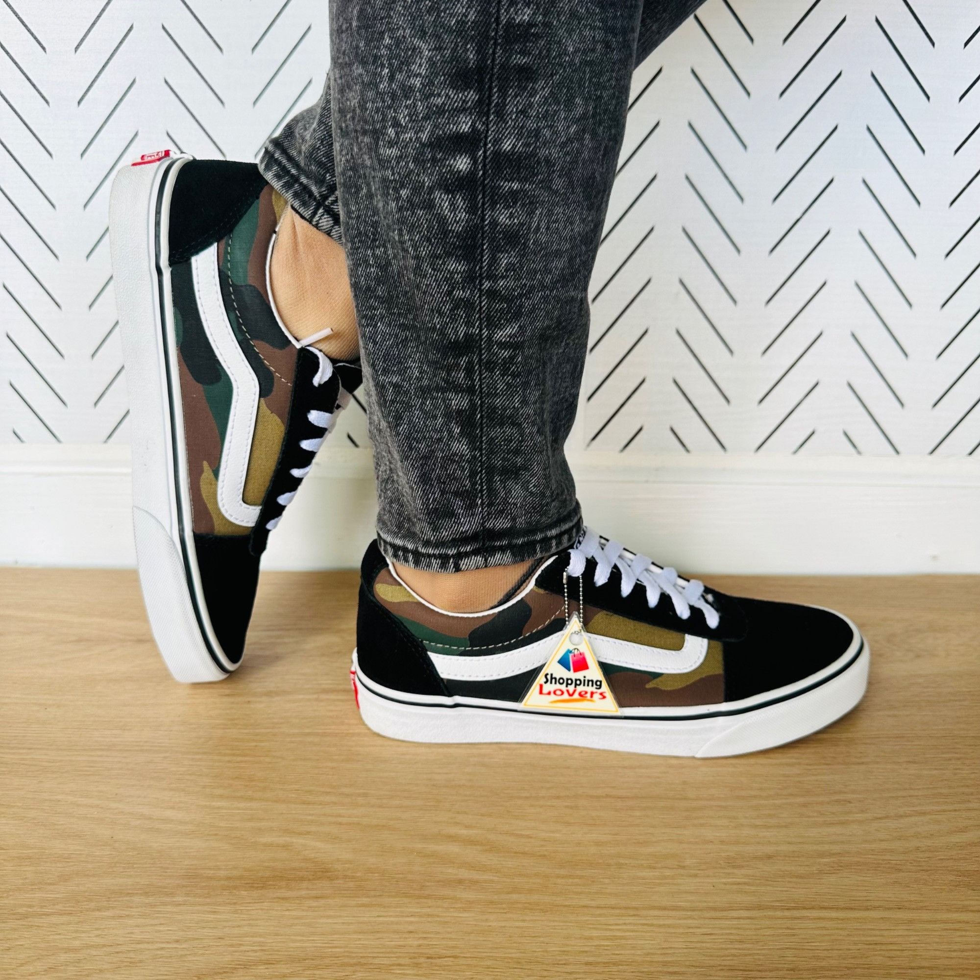 Vans 🤩Women Shoes Sz 8.5 Vans Old Skool Low Black Green Camo Lo Size US 8.5 / IT 38.5 - 2 Thumbnail