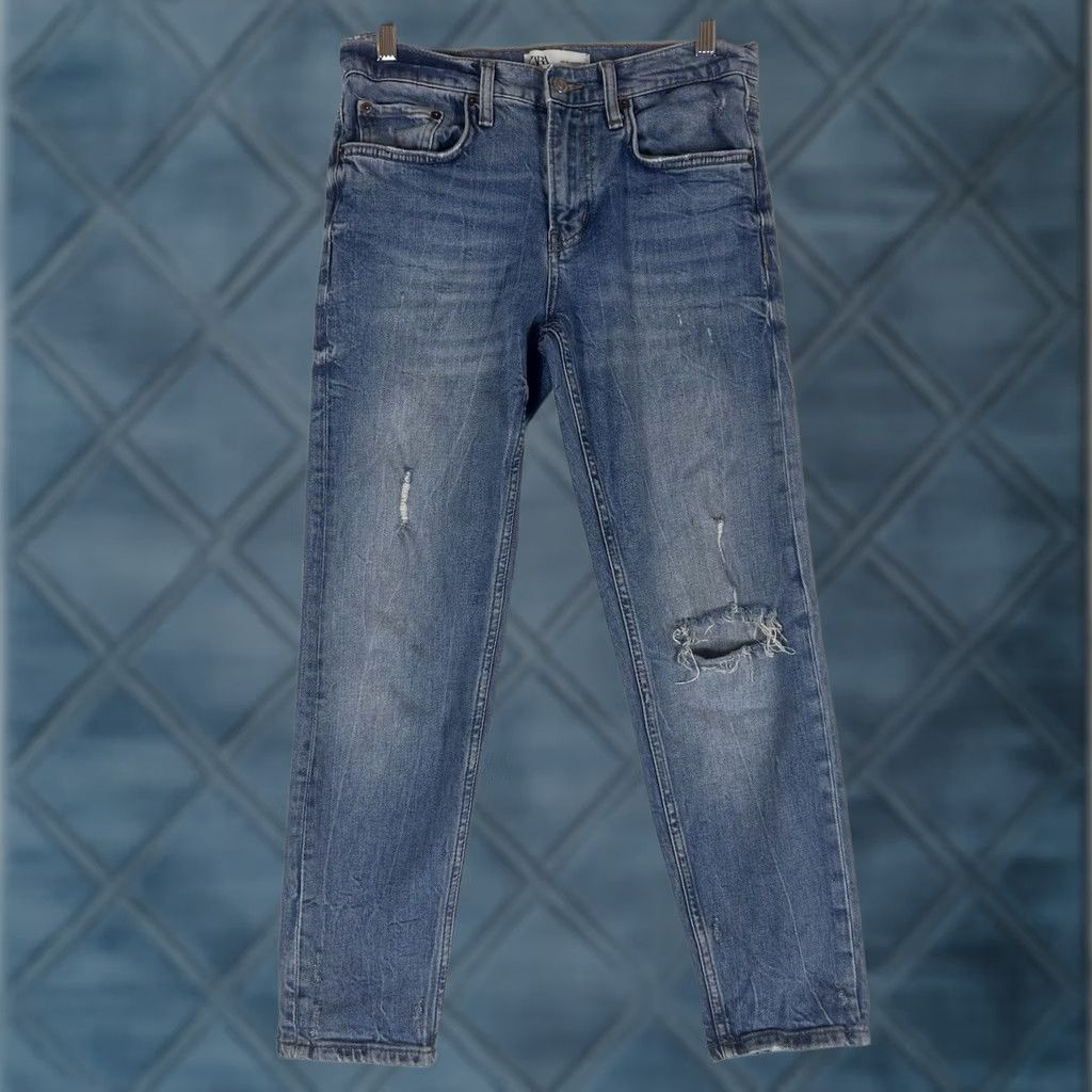 Zara Zara Skinny Jeans Womens 4 Blue Denim Light Wash Mid Rise Cropped Stretch Button Zip" Size 27" / US 4 / IT 40 - 1 Thumbnail