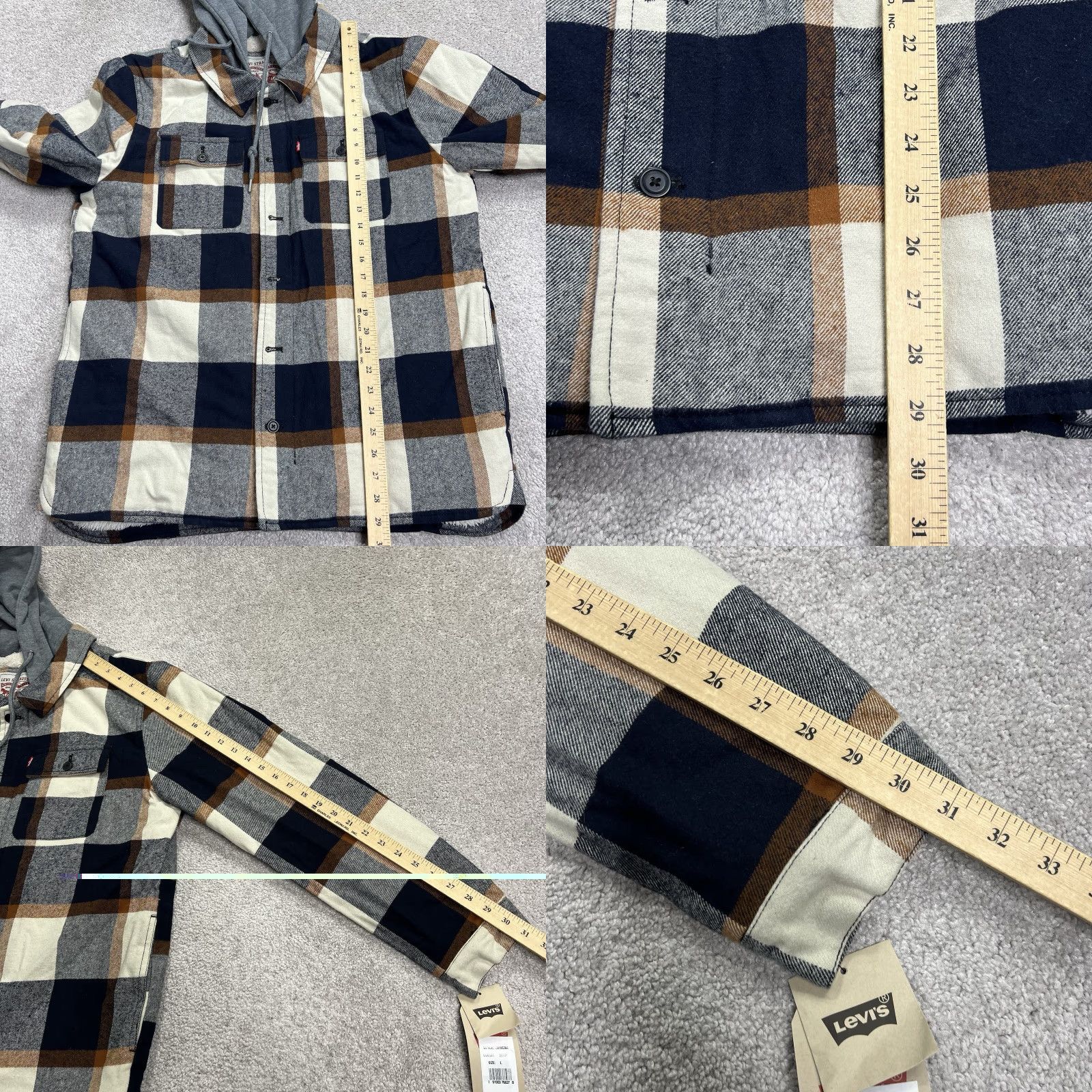 Levi's Levi Strauss Levi’s Made & Crafted Sherpa Lined Plaid Hoodie Jacket Men Large Full Zip Button Blue Multicolor NWT Size US L / EU 52-54 / 3 - 9 Thumbnail