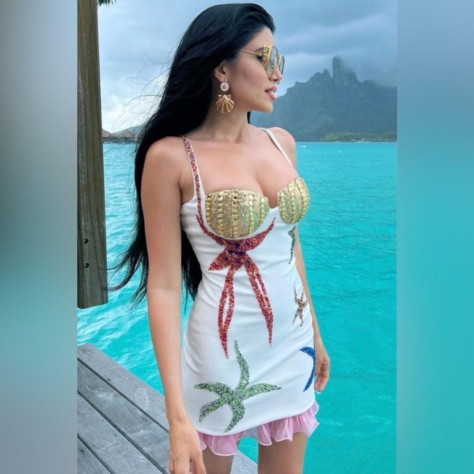 Other White Silk Mini Dress with Colorful Sequin Starfish size S Size S / US 4 / IT 40 - 5 Thumbnail